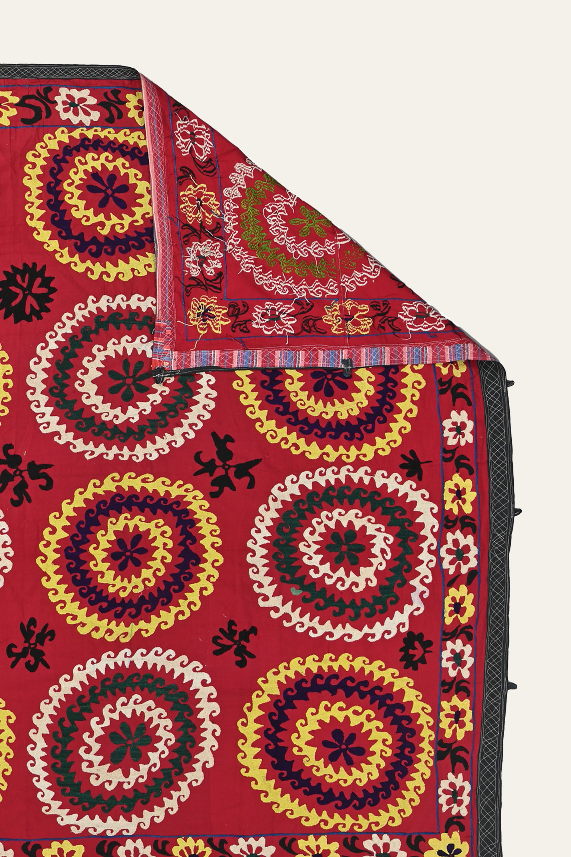 Red Suzani Textile Art for Vintage Home Decor