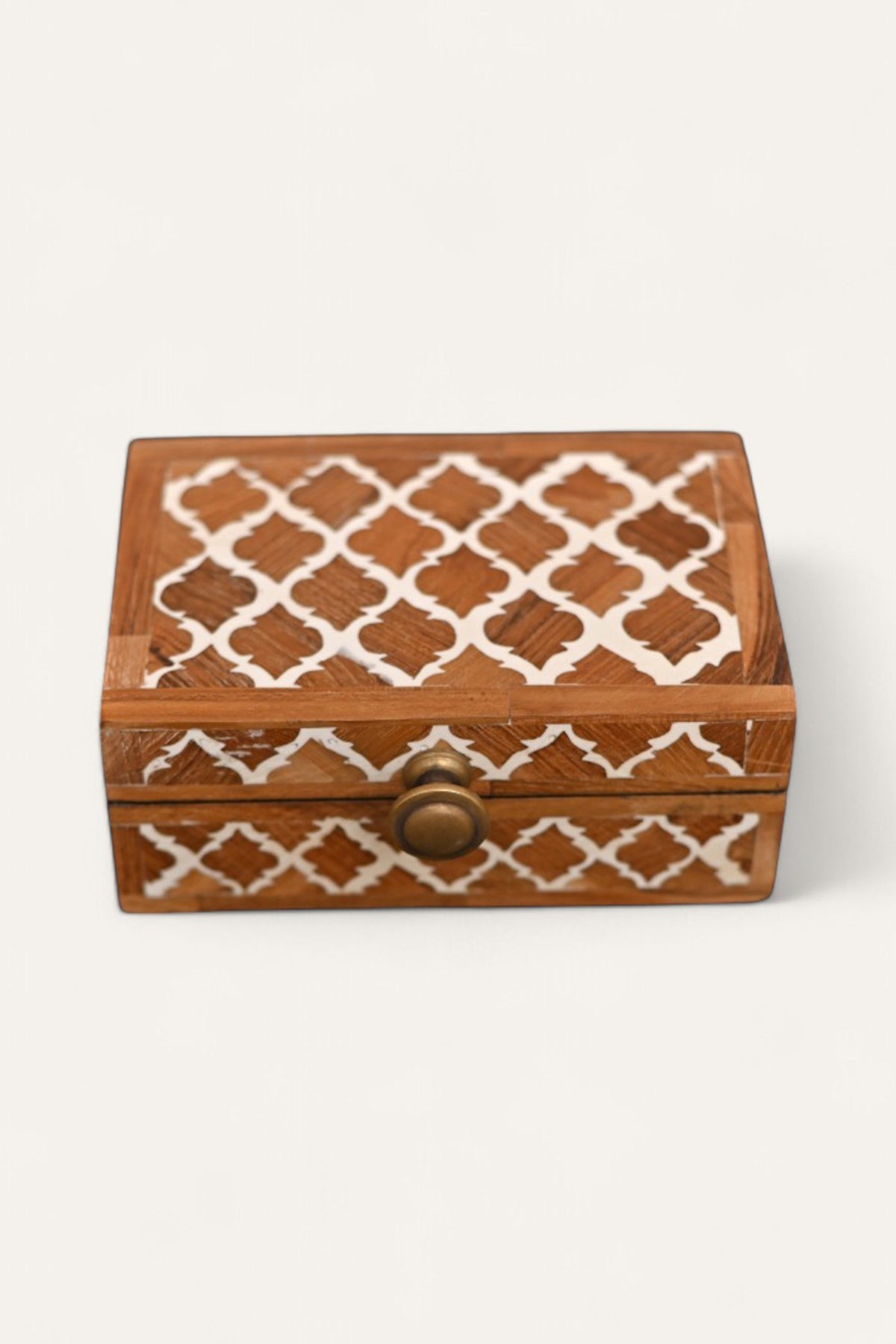 Bone inlay trinket box with brass clasp