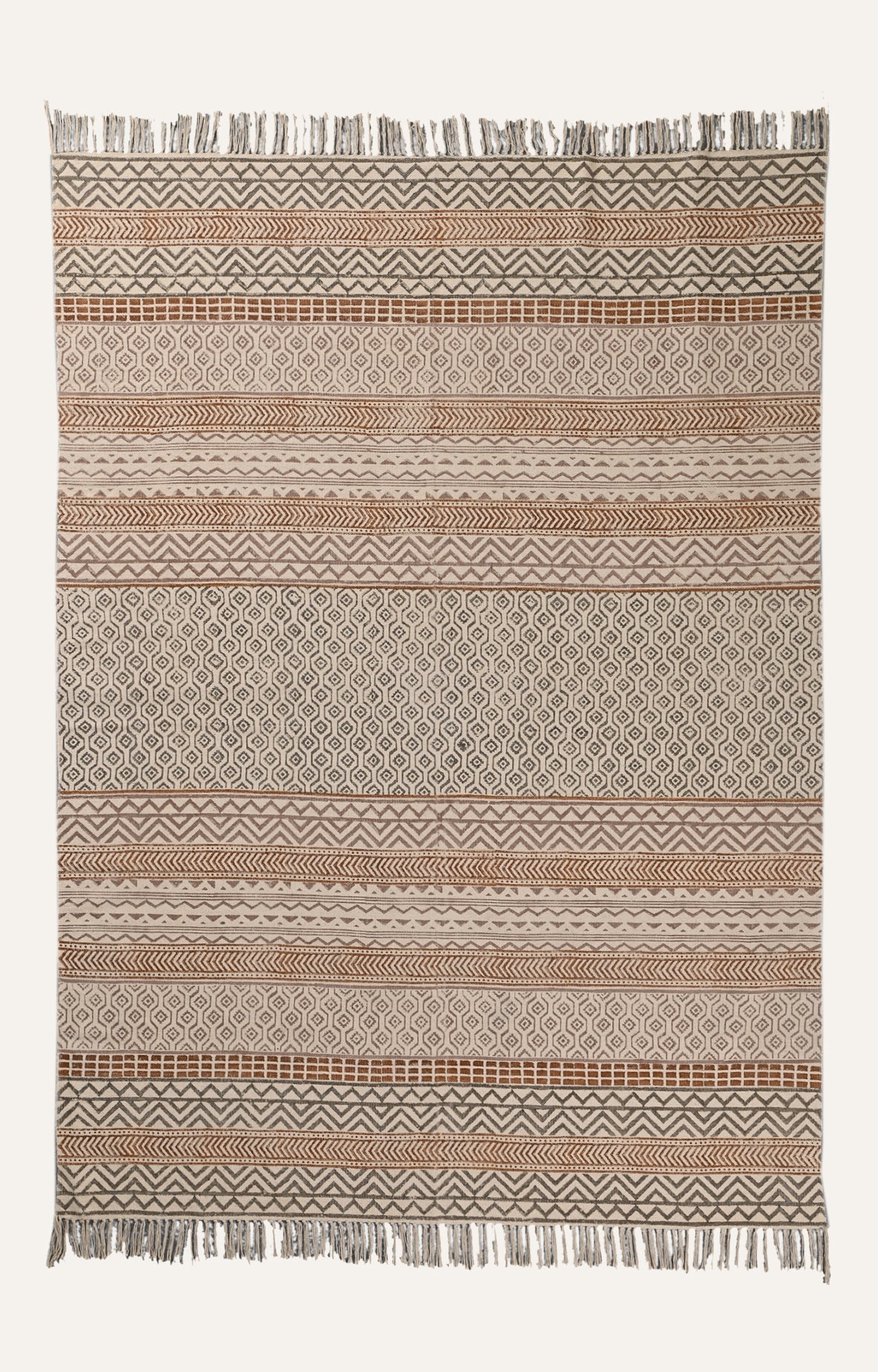 Burnt Ochre Tribal Band Cotton Rug