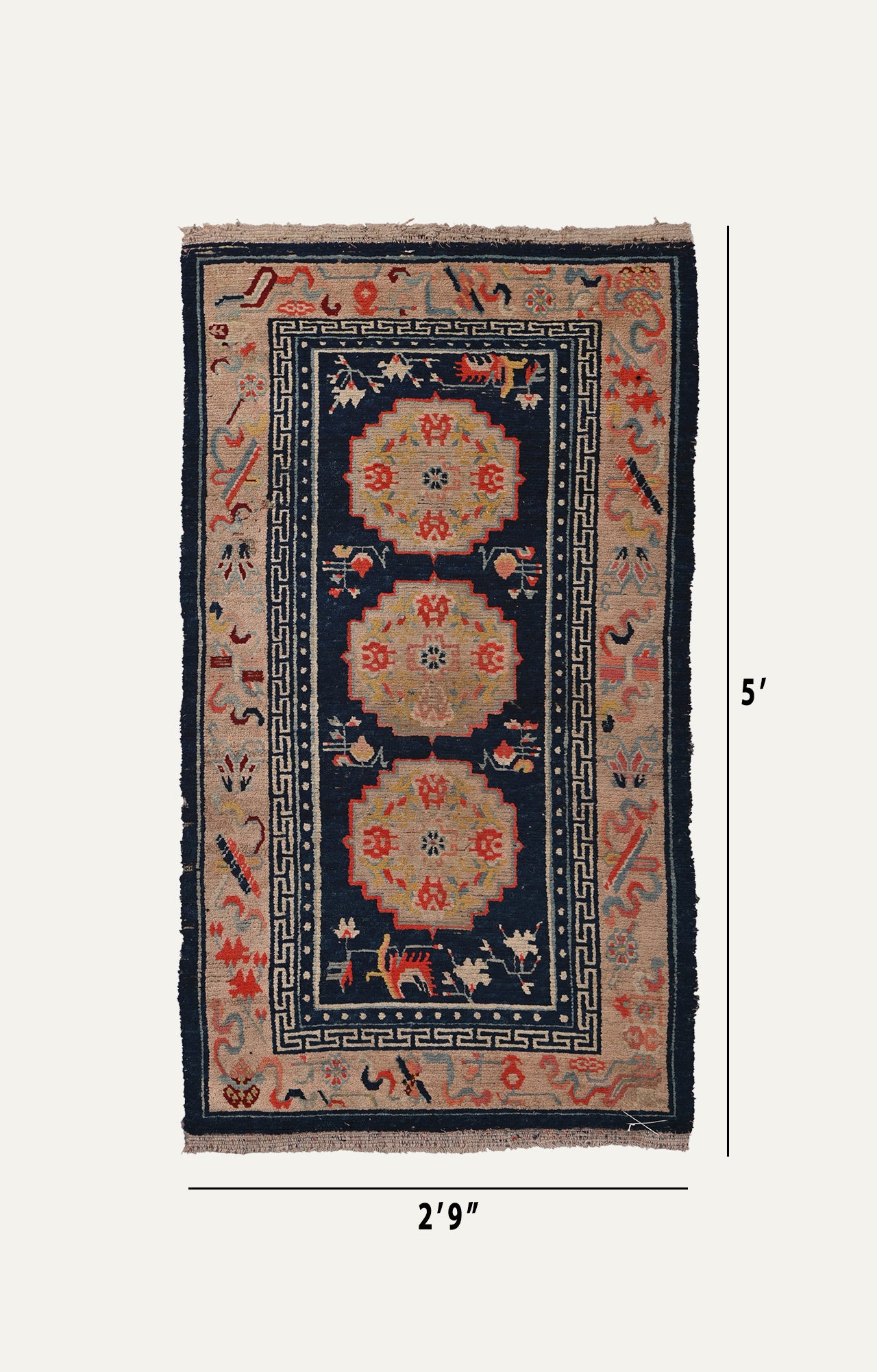 vintage Tibetan hand-knotted carpet