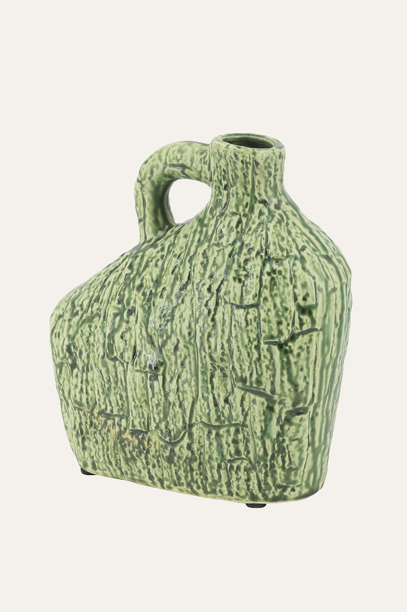 Crackle Texture Green Jug Vase Rustic Décor