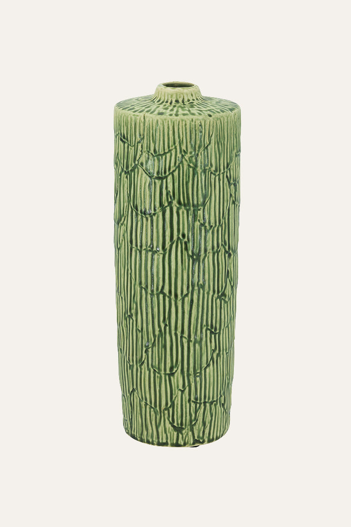 Textured Cylinder Vase Green Rustic Décor