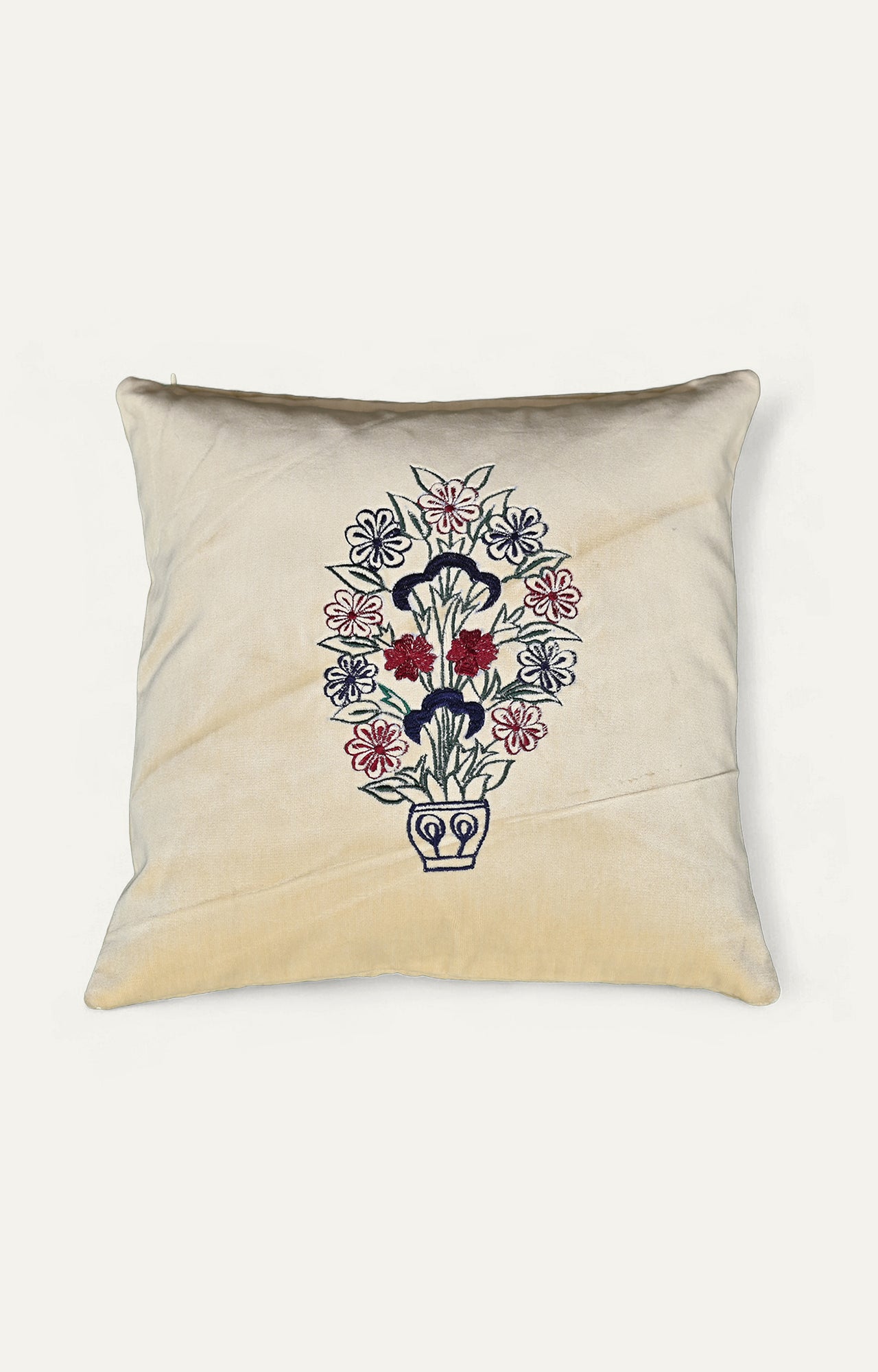 Velvet Cushion Cover with Floral Hand Embroidery