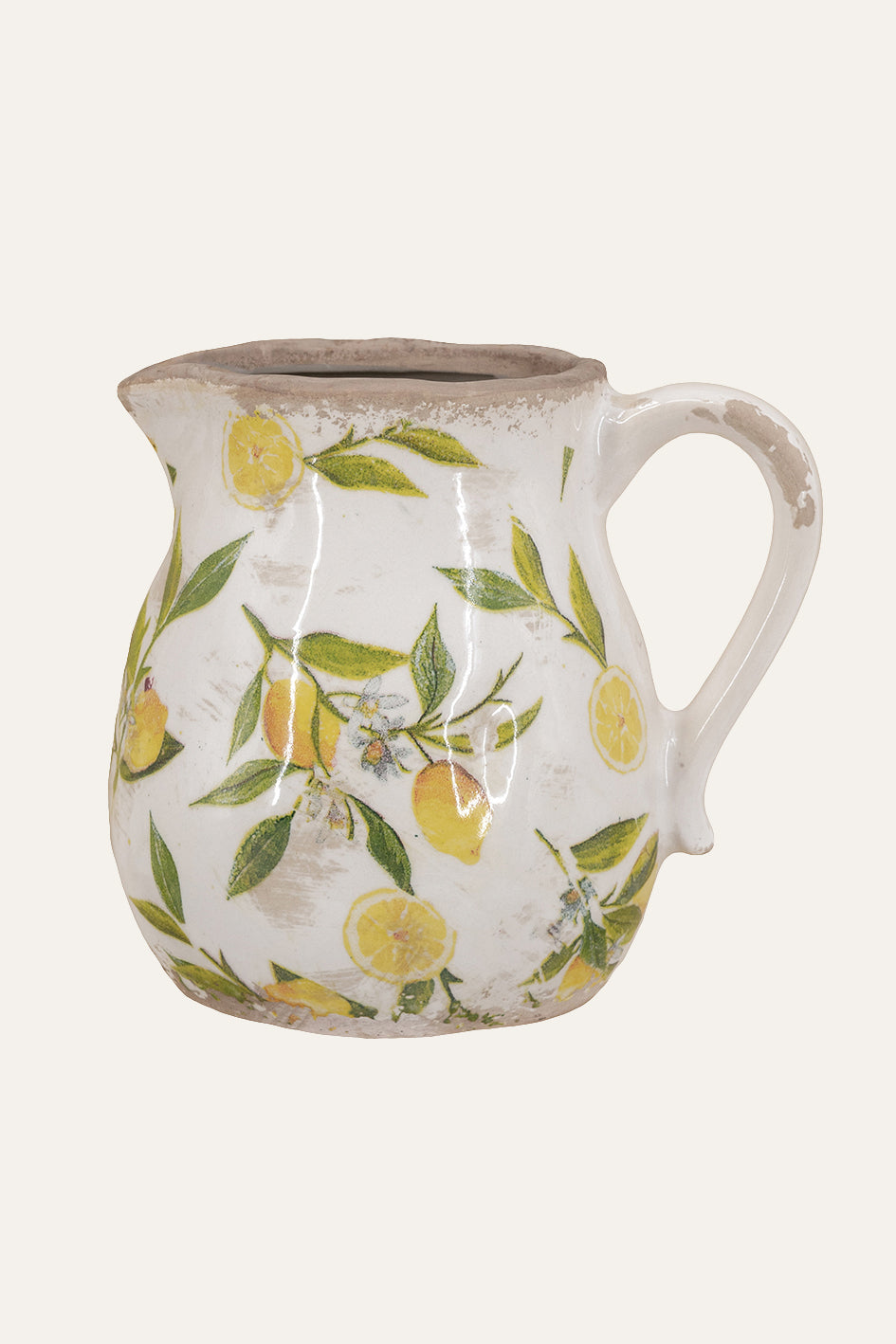 Ceramic Pitcher Vase with Handle Floral Design