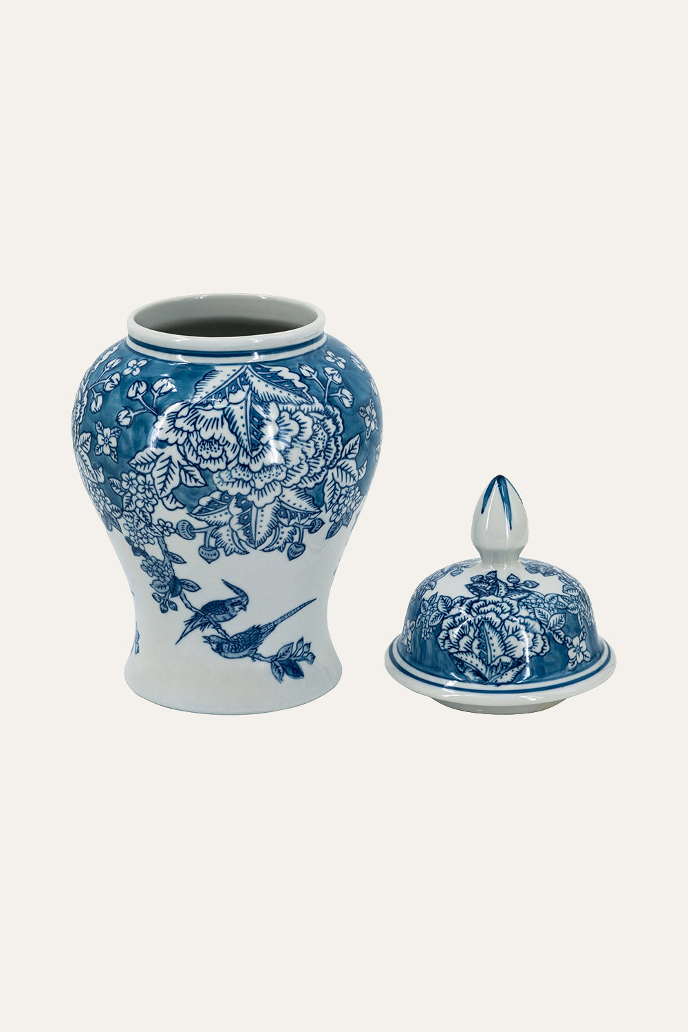 Chinoiserie Blue & White Porcelain Ginger Jar with Lid Décor_Small