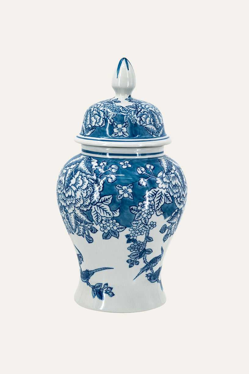 Chinoiserie Blue & White Porcelain Ginger Jar with Lid Décor_Small