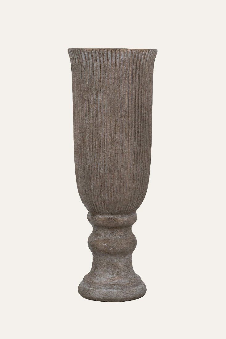 Tall Ribbed Vase with Pedestal Base Rustic Décor
