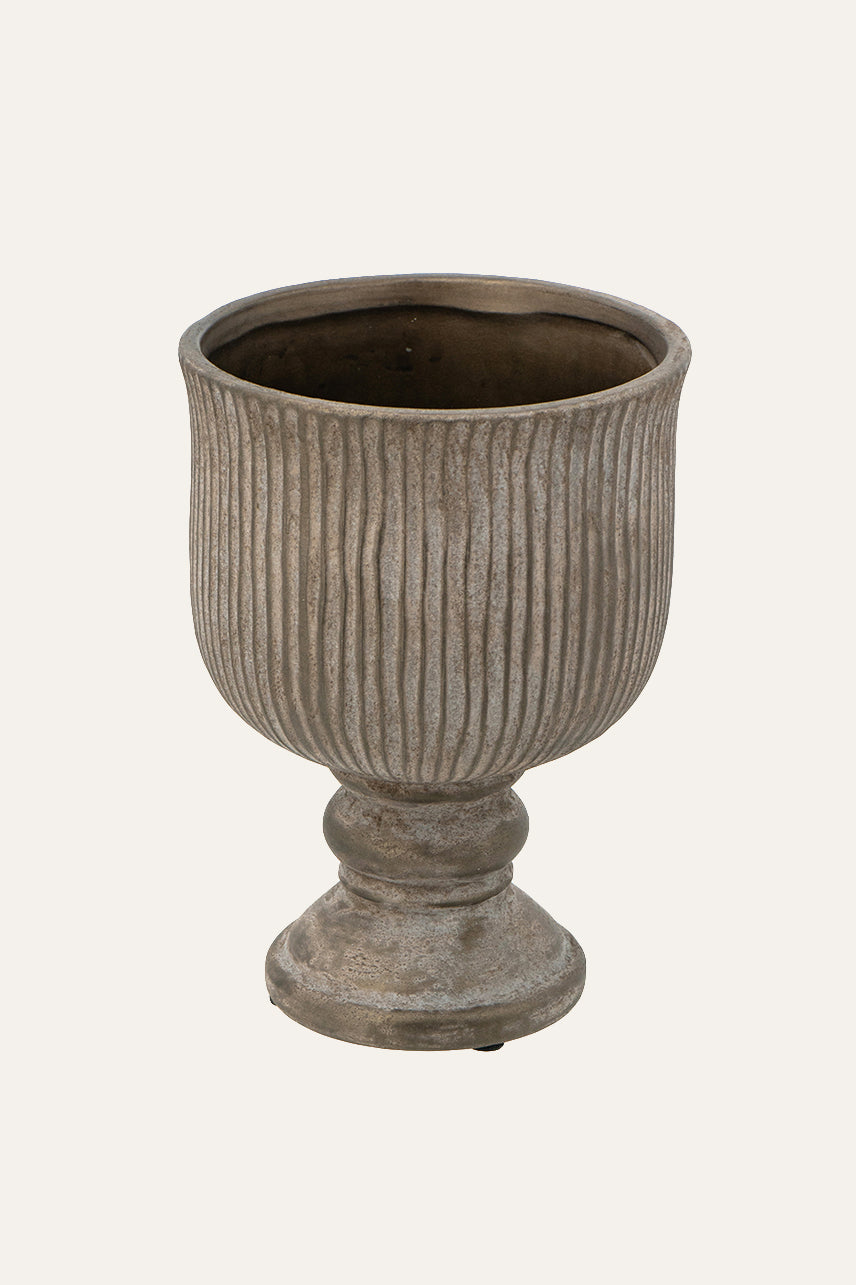 Vintage Ribbed Planter on Pedestal Base