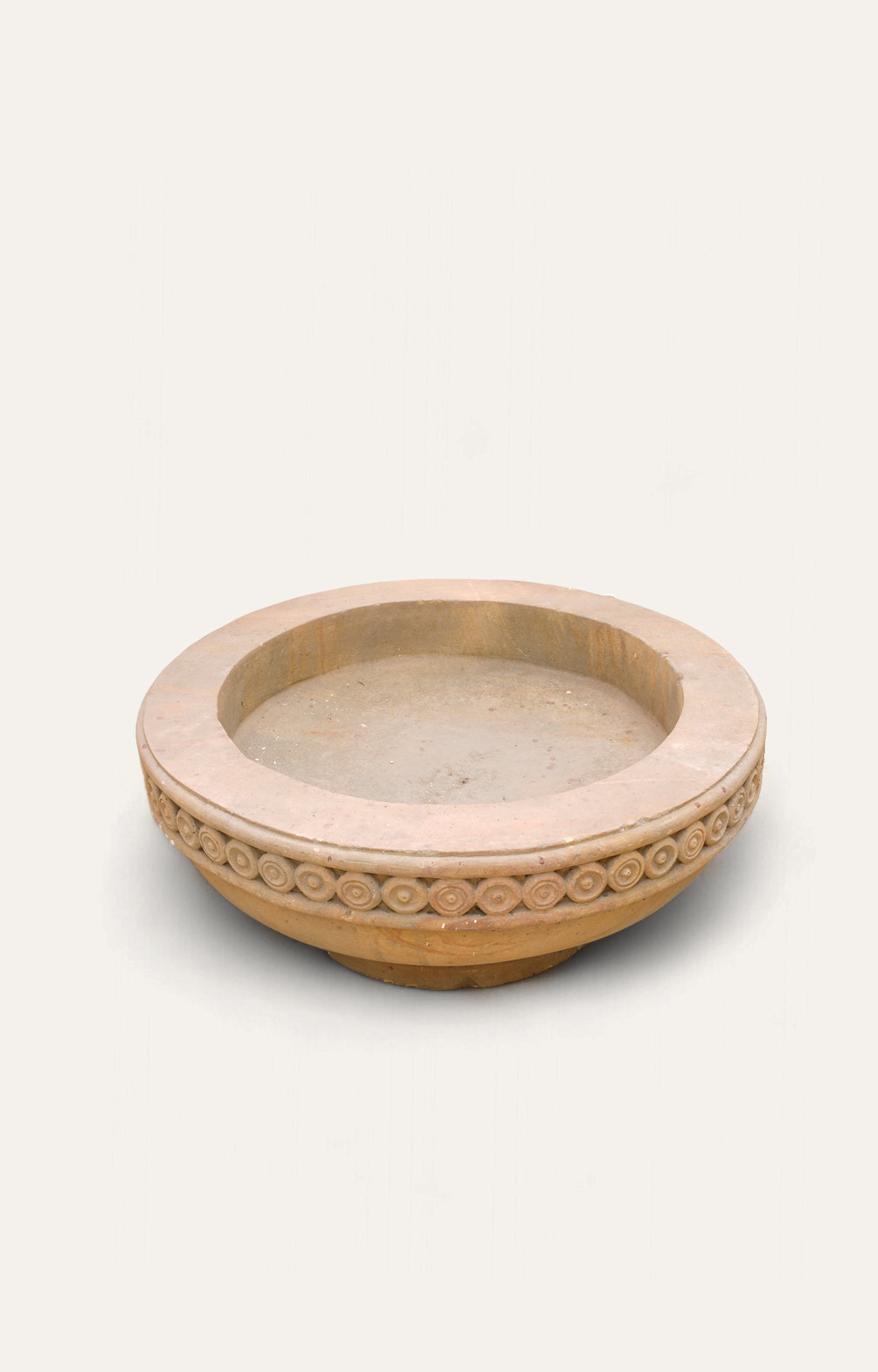 Carved Stone Shallow Bowl Garden Planter_3