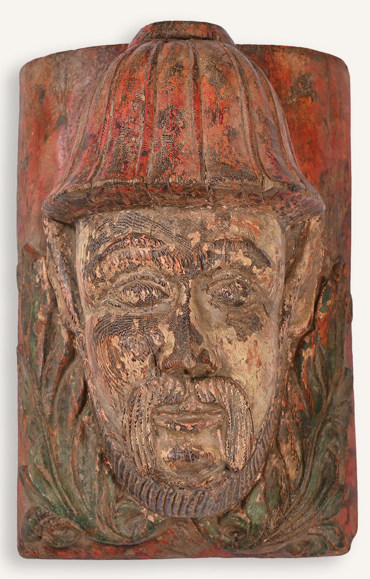 Carved Wooden Chinese man Mask_detailed