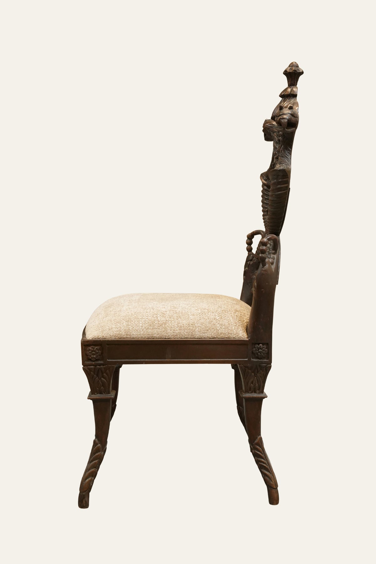 Carved Wooden Desk Chair with Cushion