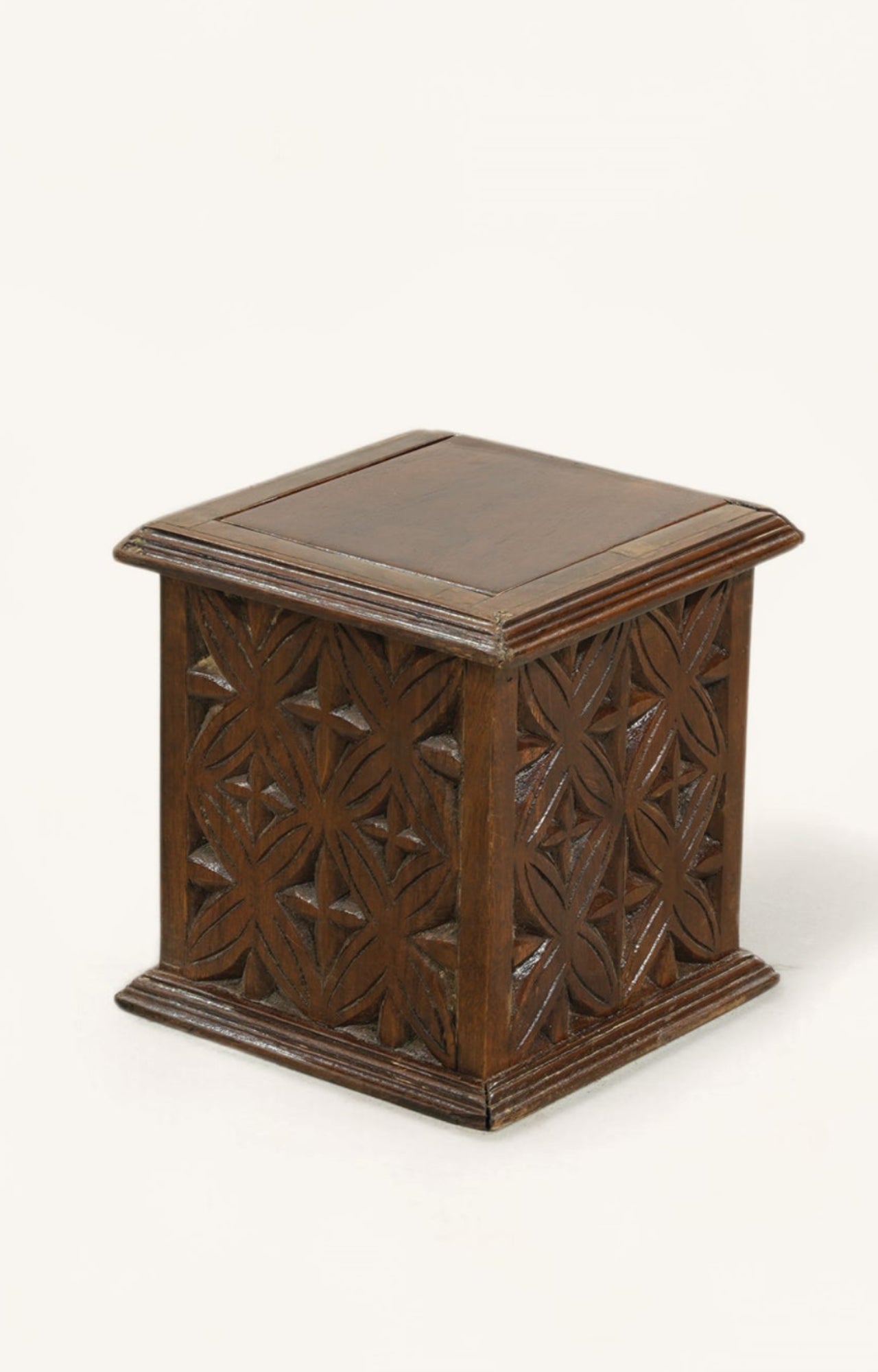 Carved acacia wood lidded box
