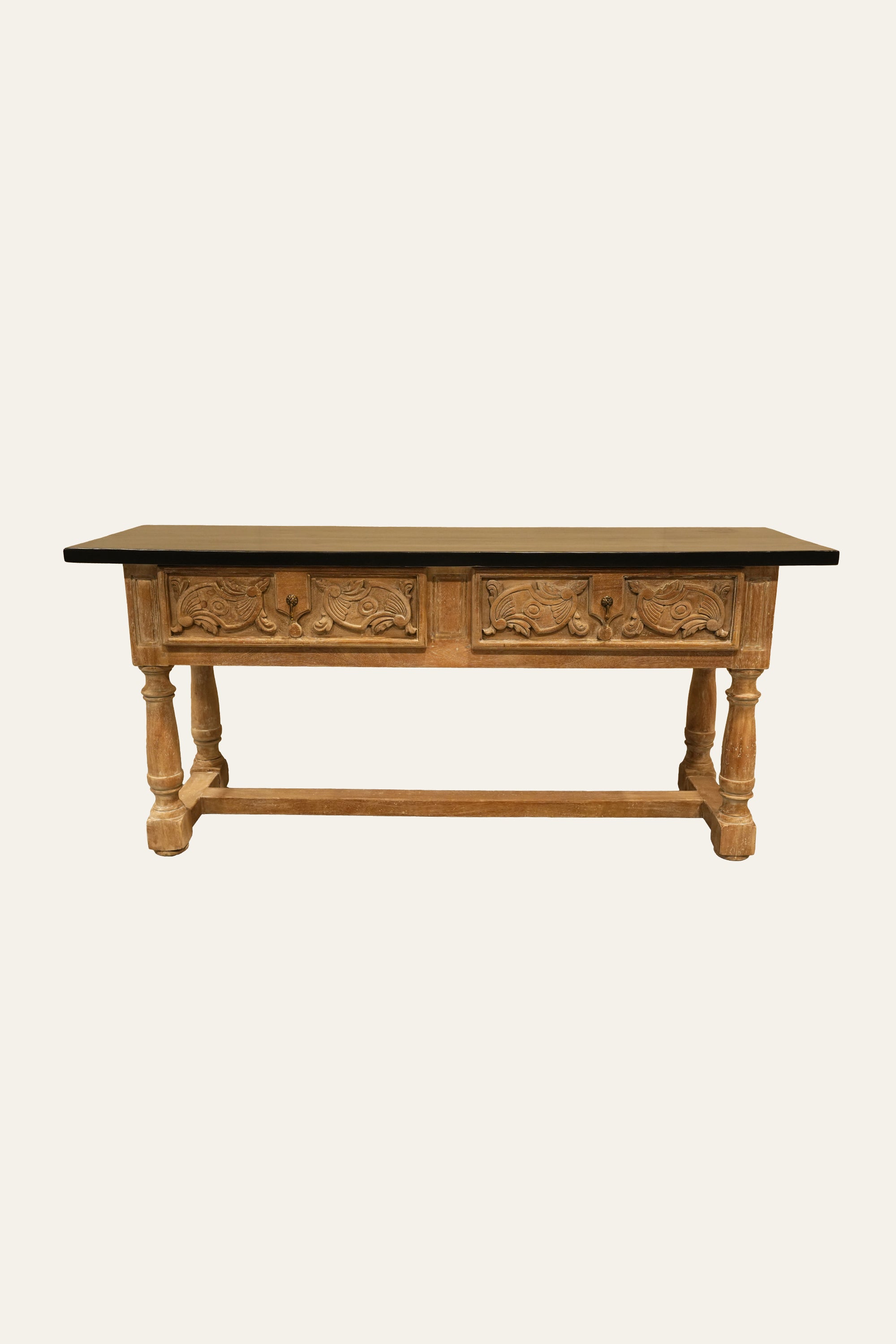 Carved wooden entryway table with storage
