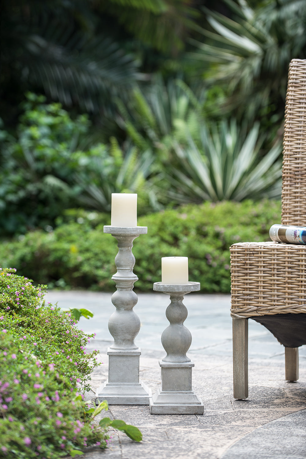 Cement pillar candle holder large