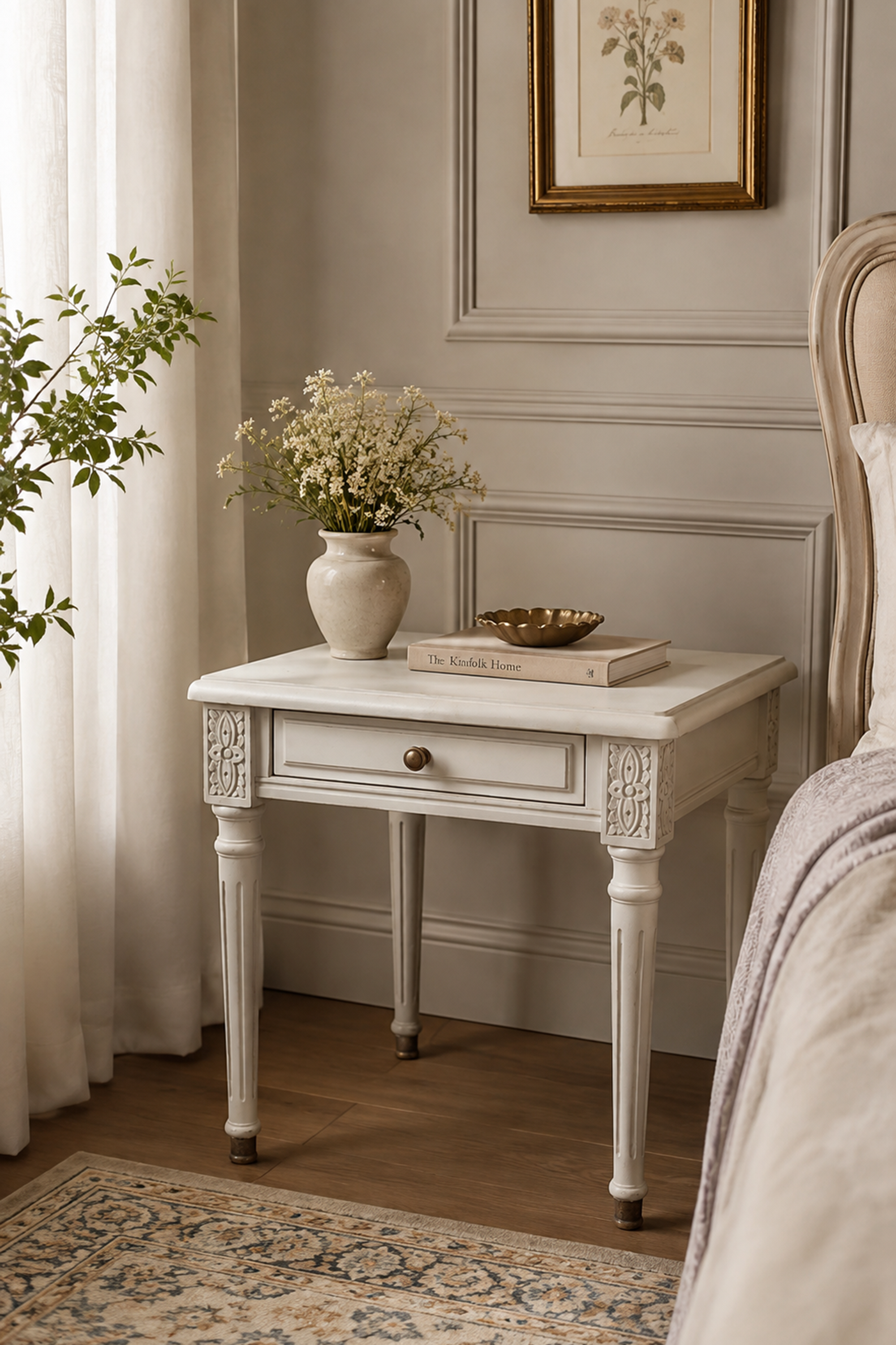 Gustavian Bedside Table with Storage Drawer
