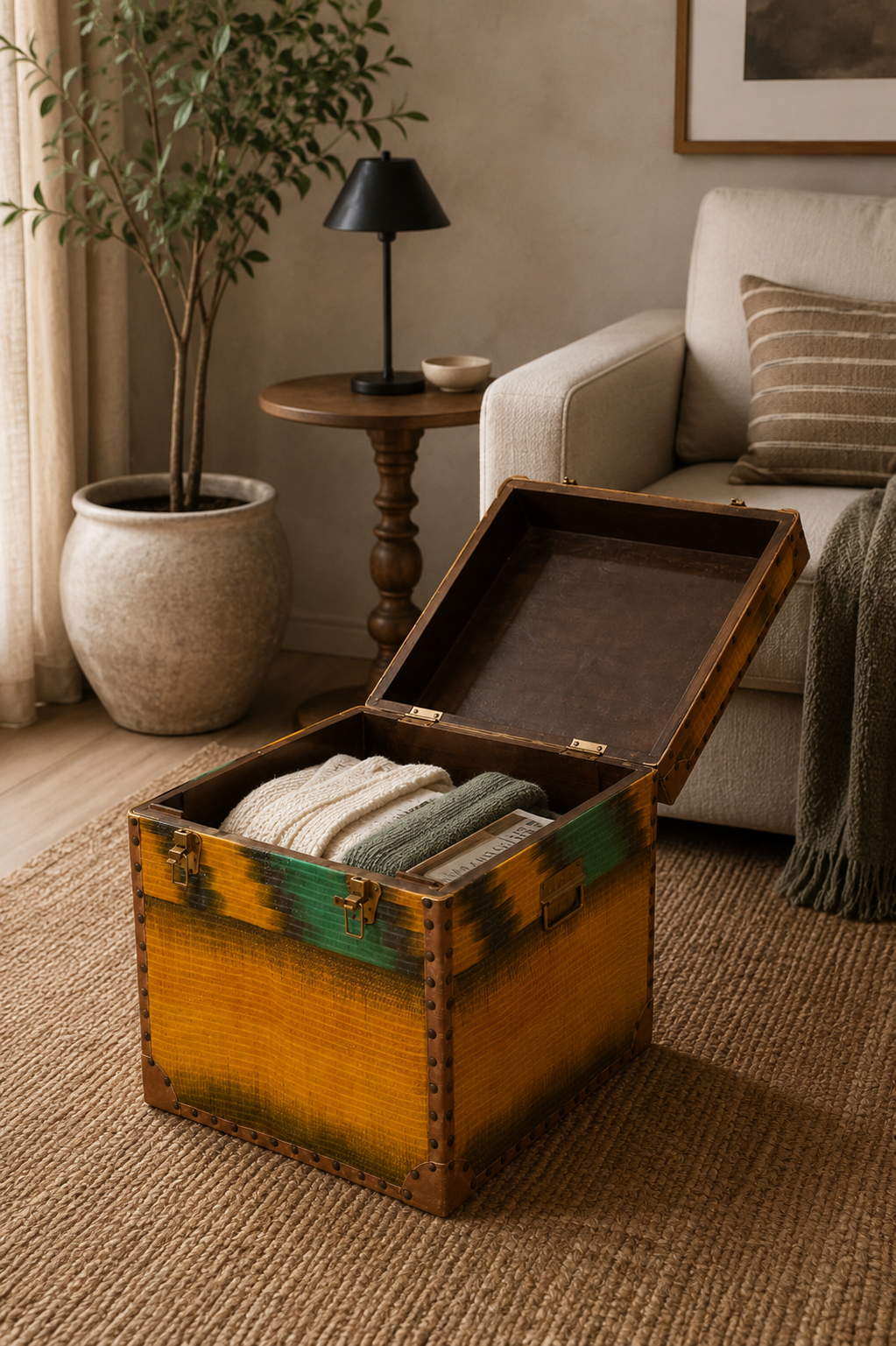 Yellow Ochre Ralli Textile Trunk with Brass Studs