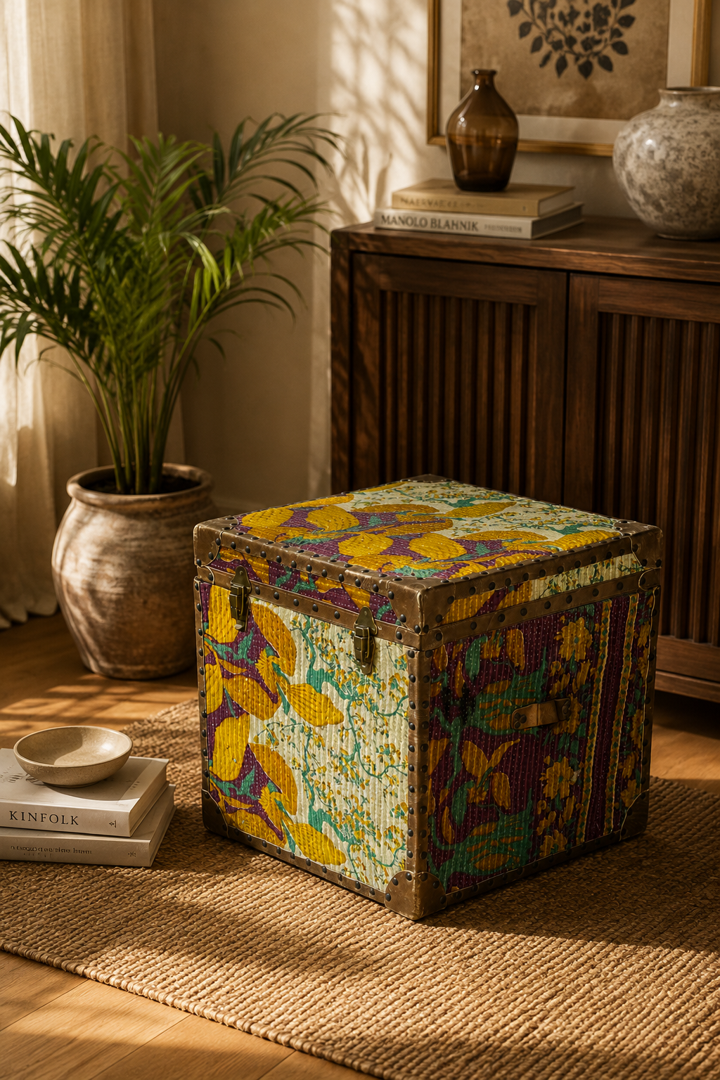 Botanical Ralli Textile Cube Trunk for Kids' Room