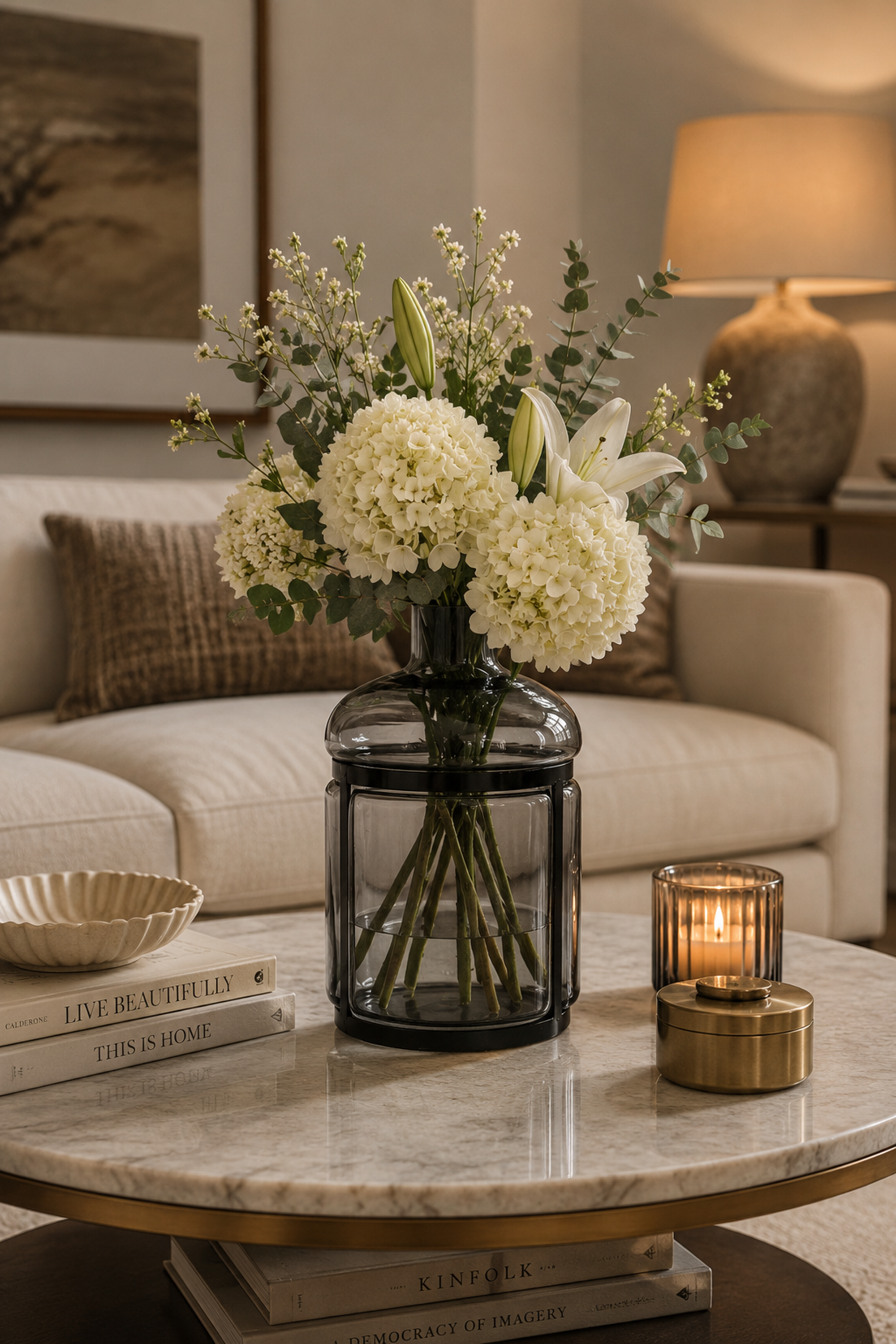 Smoked Glass Bottle Vase in Metal Cage - Tall