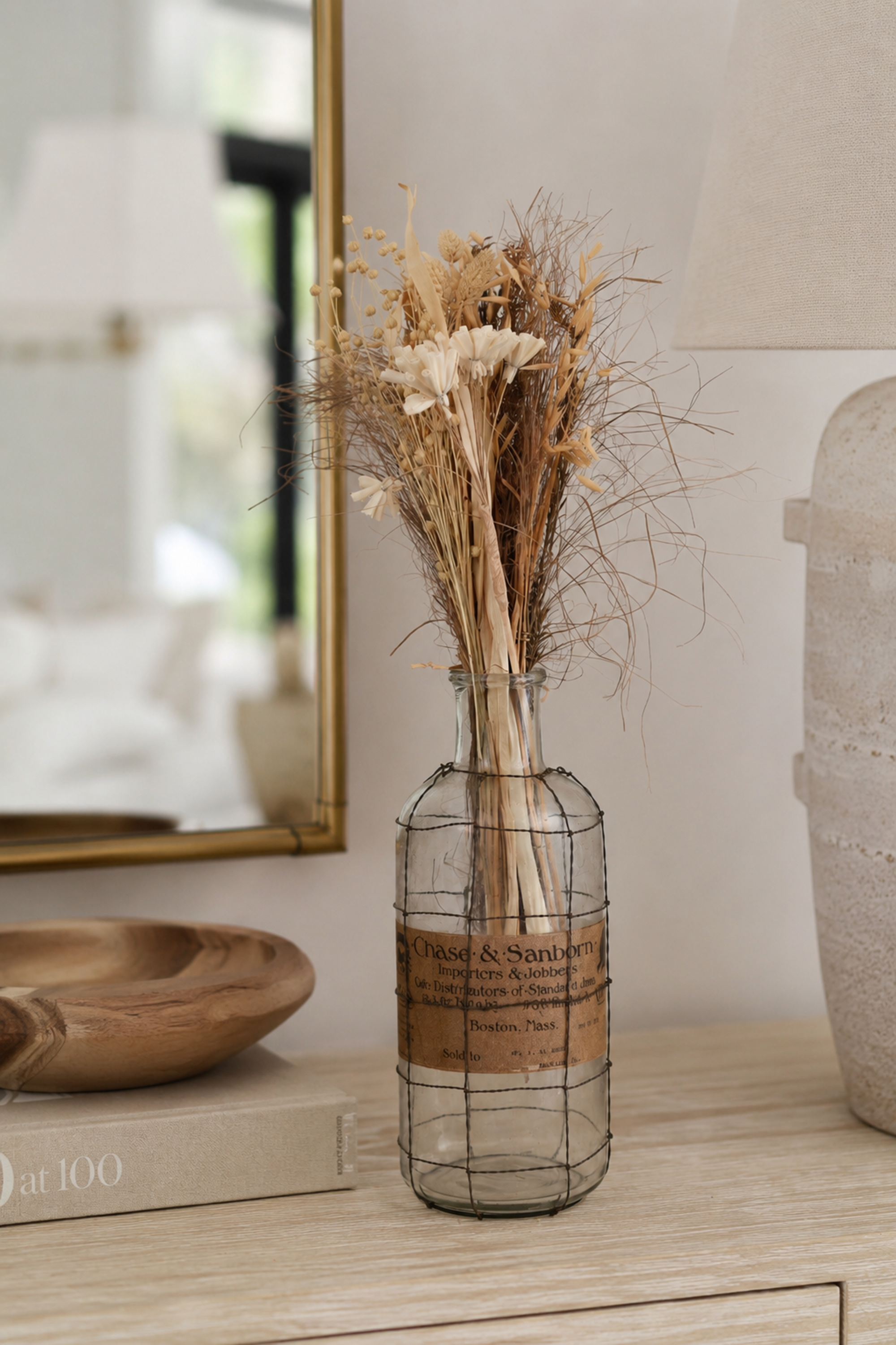 Vintage-style Decorative Wire-Caged Glass Bottle