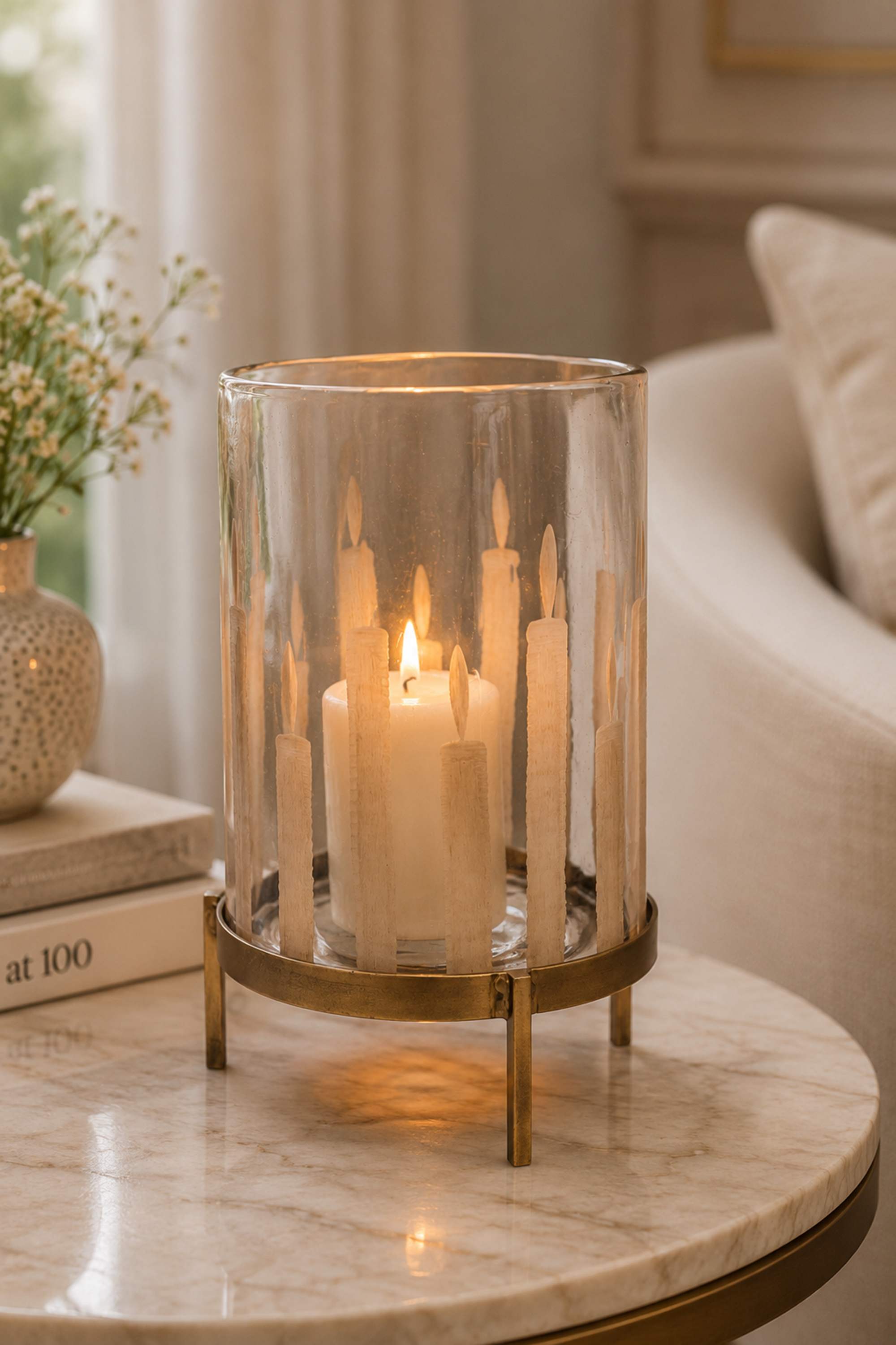 Tall Candle Motif Glass Hurricane Candle Holder