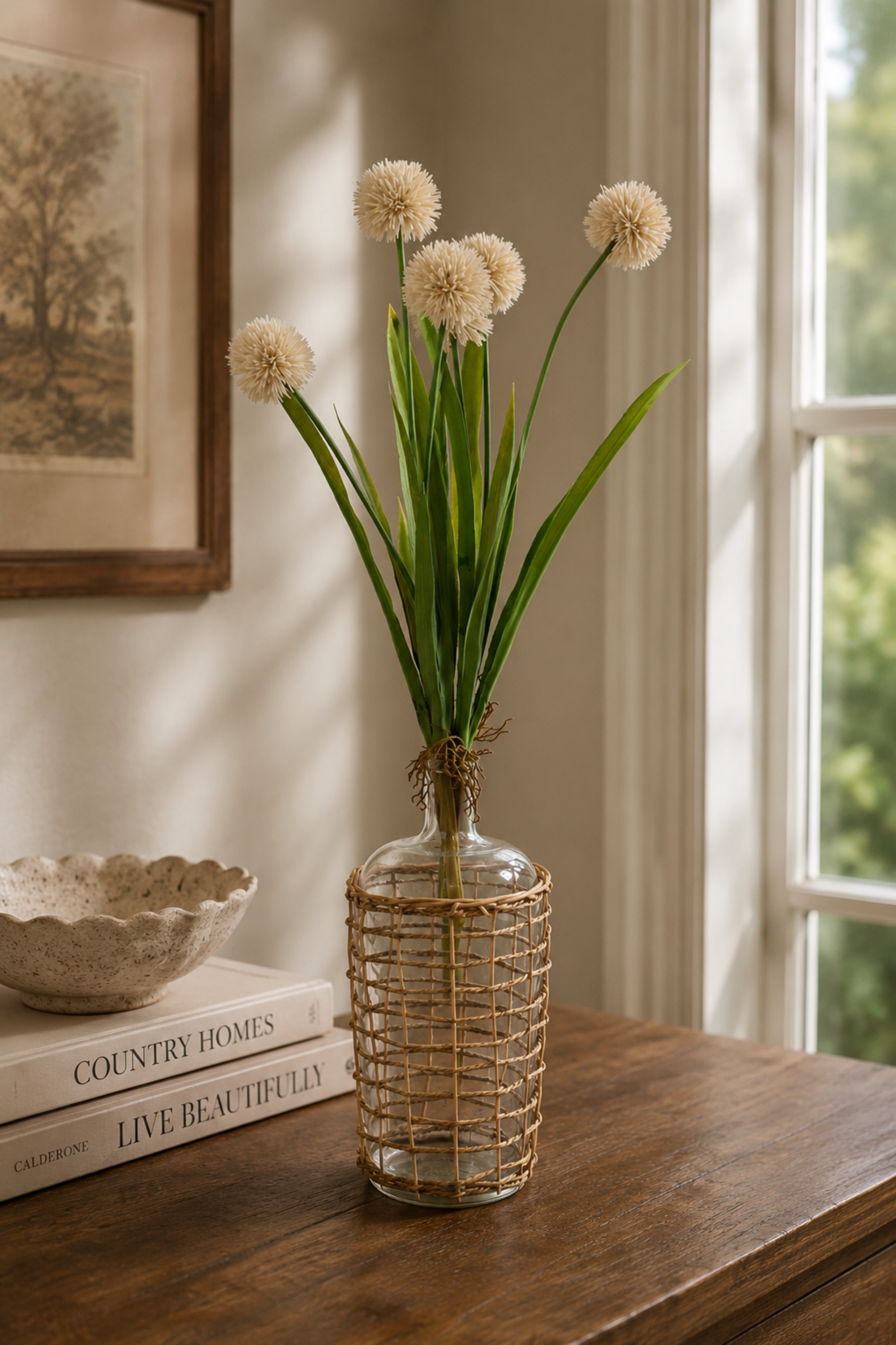 Handwoven Open Weave Clear Glass Bottle Vase - Tall