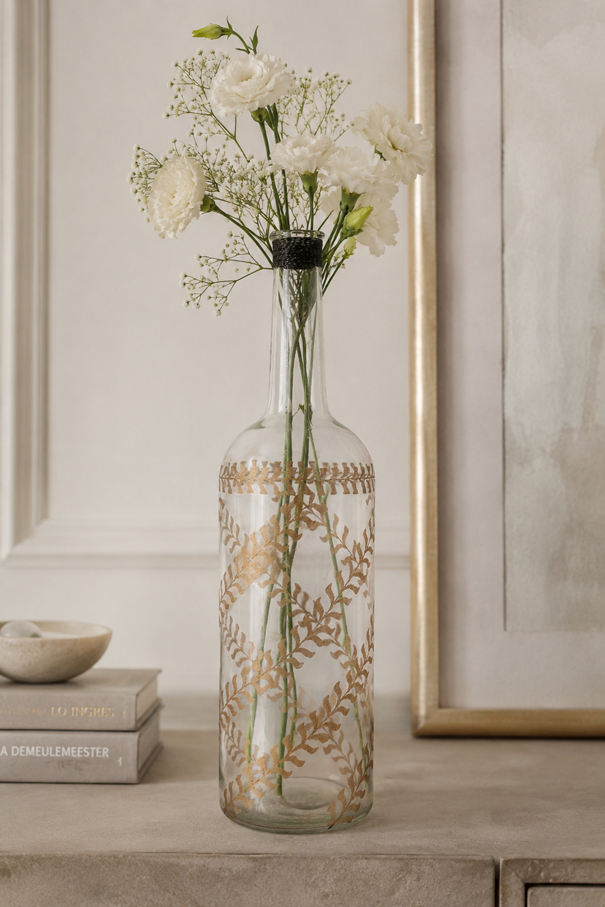 Tall Botanical Leaf Glass Bottle