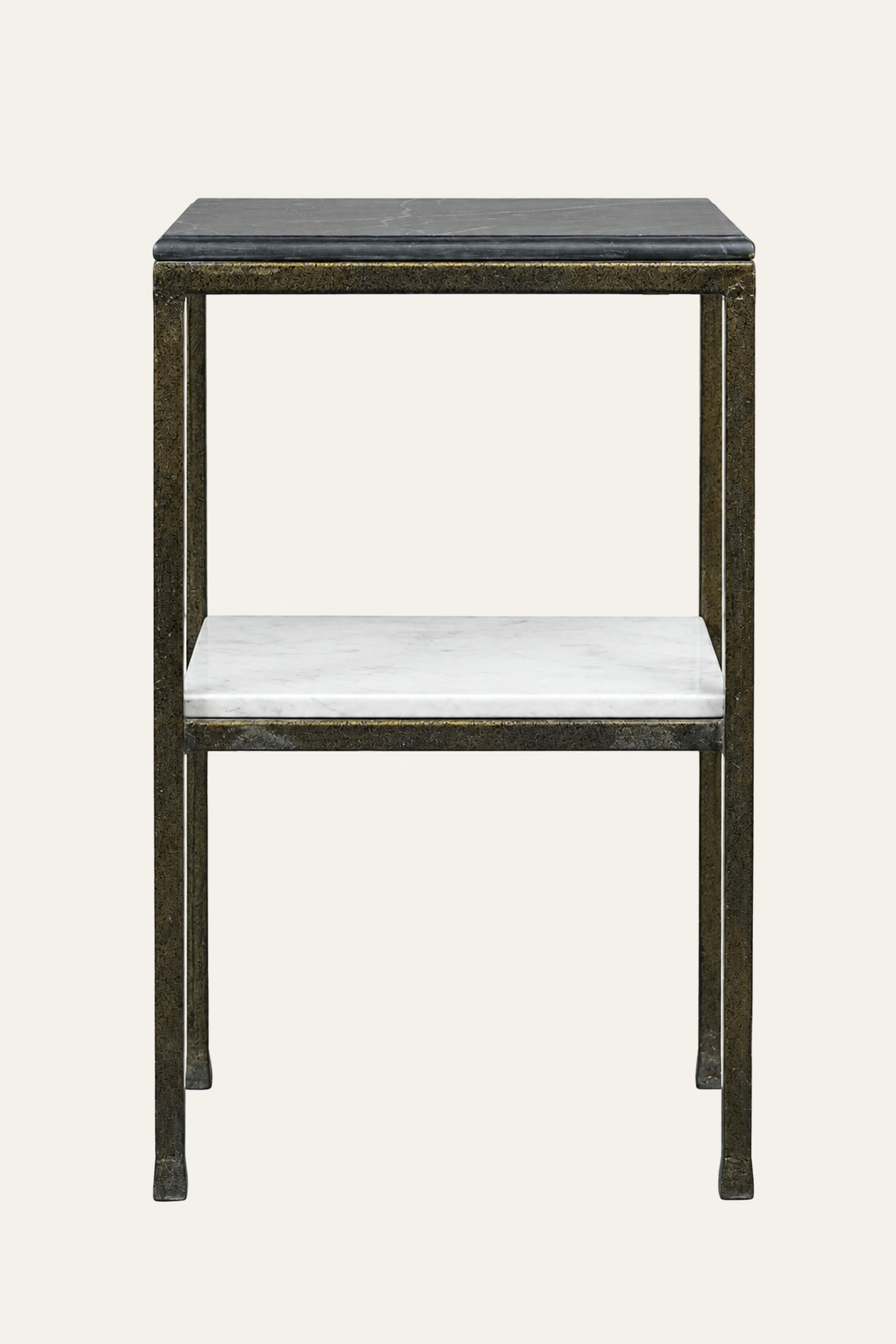 Two-Tier Marble Side Table with Metal Frame