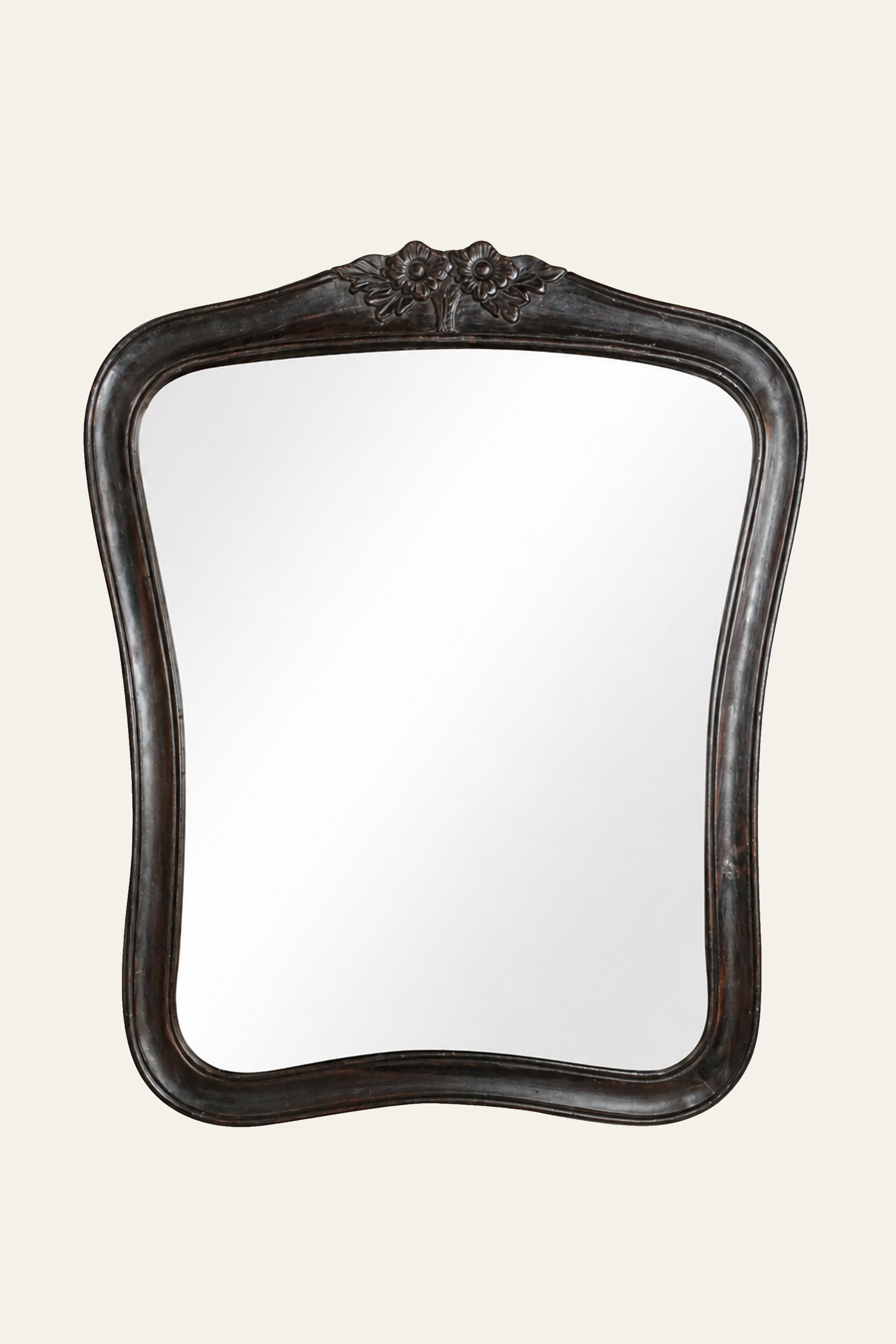 Contoured Dark Wood Floral Crest Wall Mirror