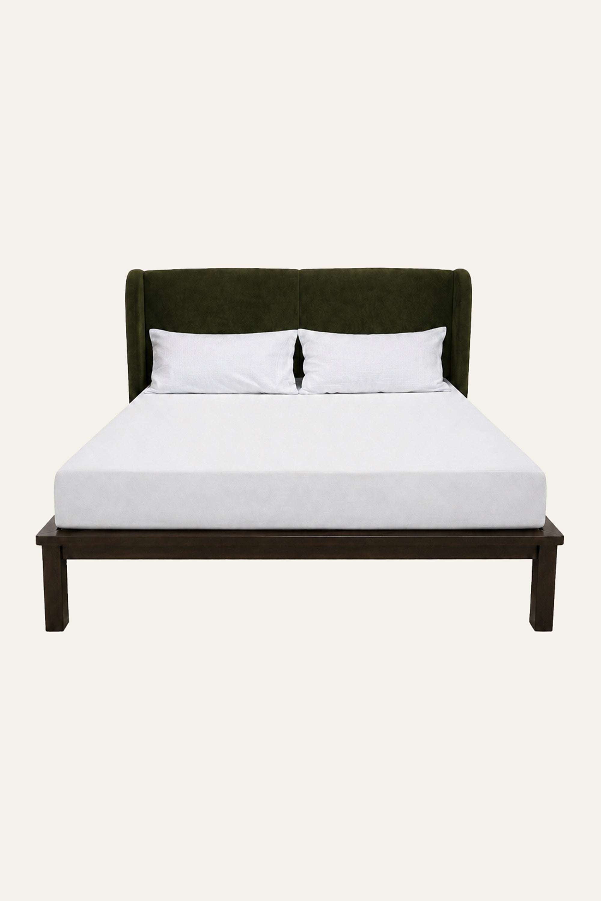 Forest Green Wingback Platform Bed with Dark Wood Frame