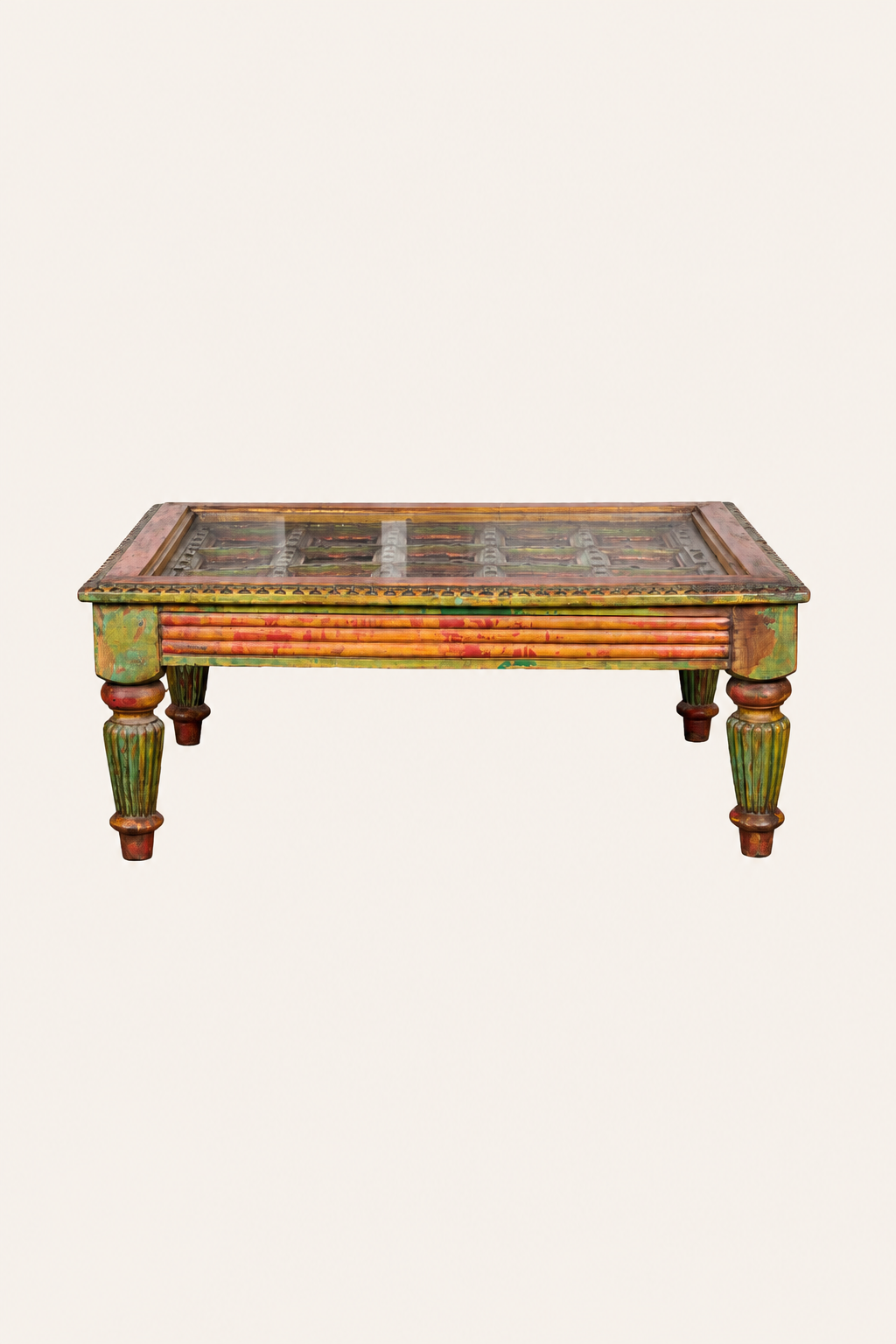 Rajasthani Style Grid Lattice Coffee Table