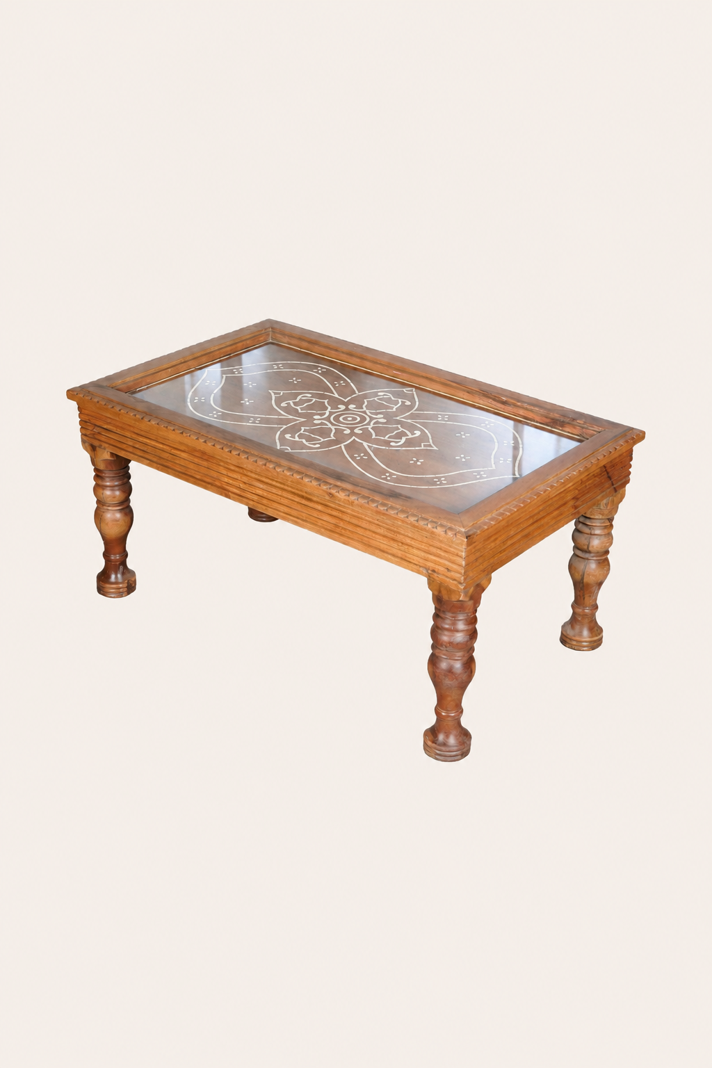 Mughal Style Bone Inlay Coffee Table with Turned Legs