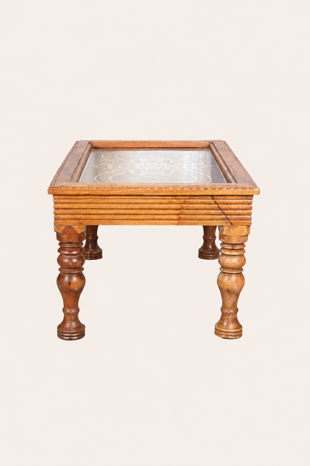 Mughal Style Bone Inlay Coffee Table with Turned Legs