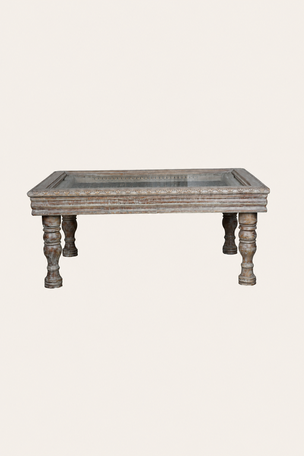 Distressed White Carved Mesh Coffee Table