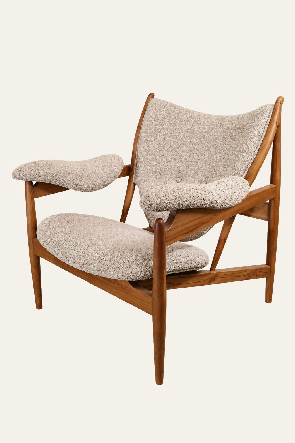 Oak Wood Upholstered Sling Armchair for Reading Corners