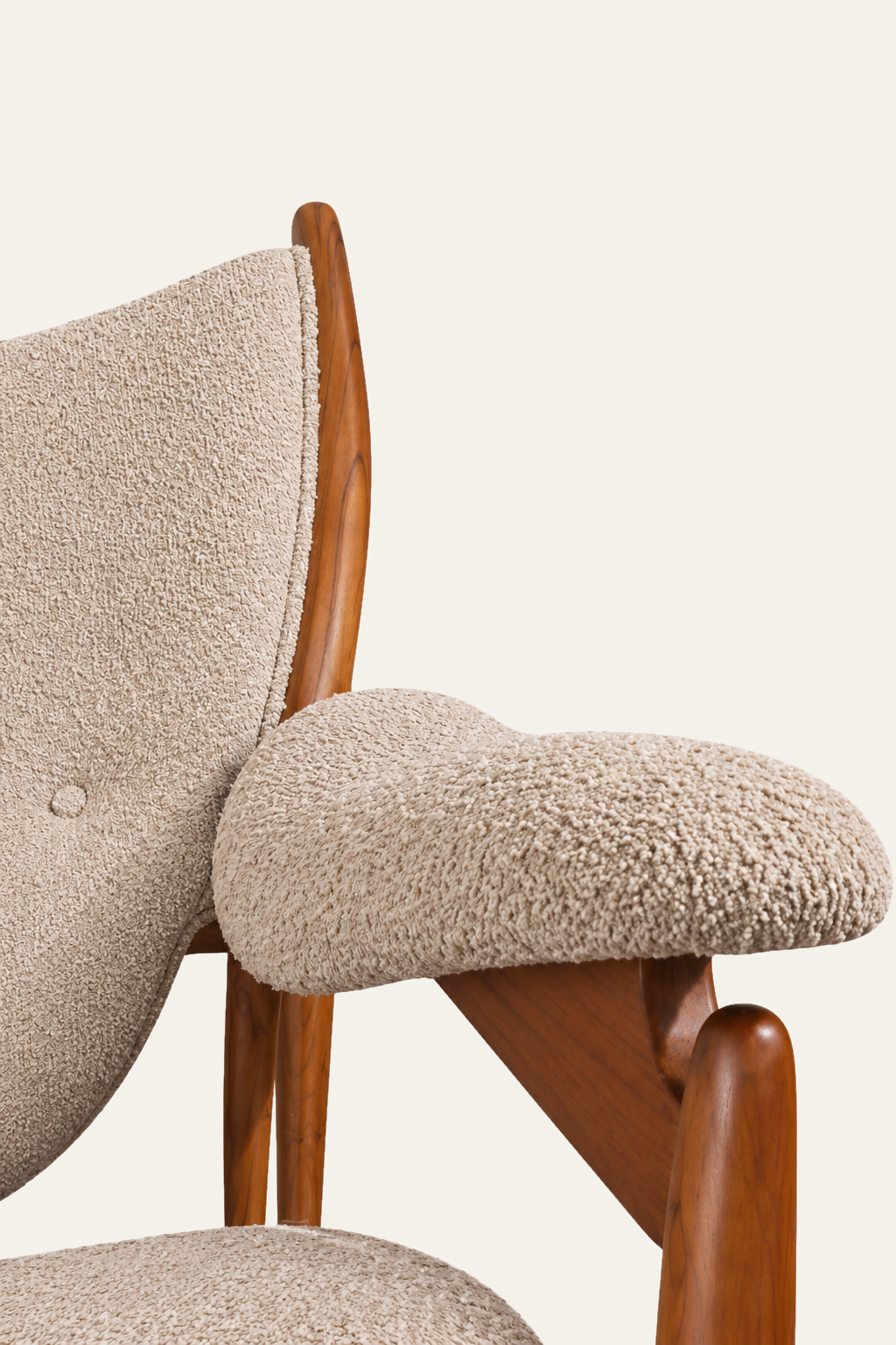 Oak Wood Upholstered Sling Armchair for Reading Corners