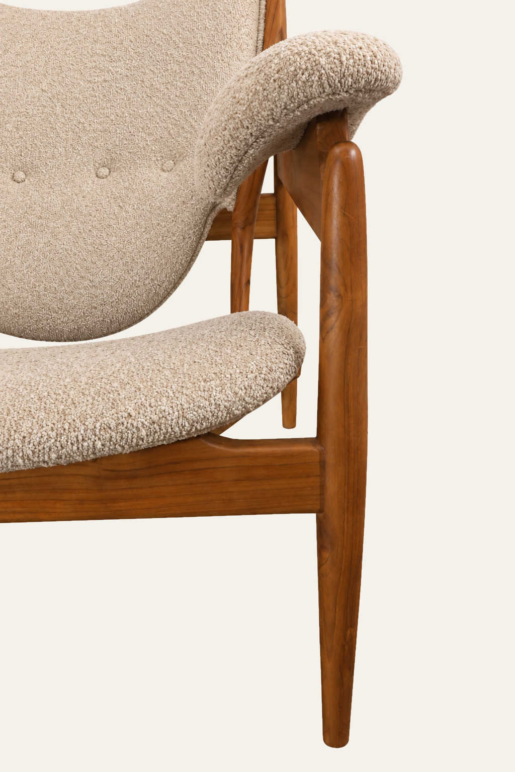 Oak Wood Upholstered Sling Armchair for Reading Corners