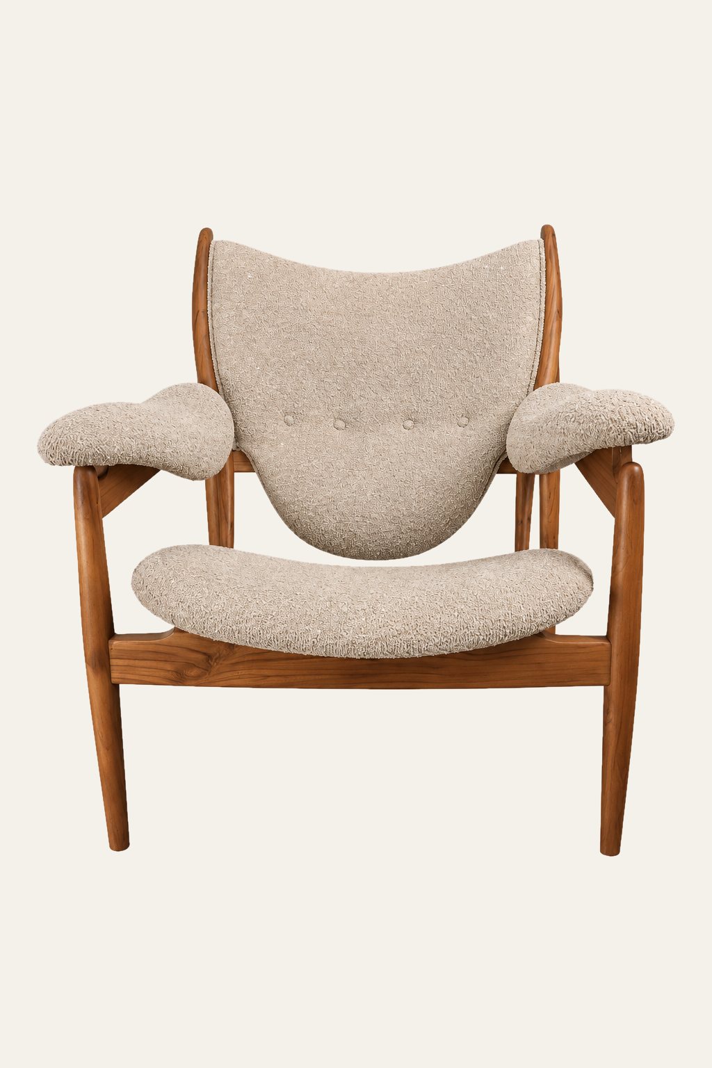 Oak Wood Upholstered Sling Armchair for Reading Corners