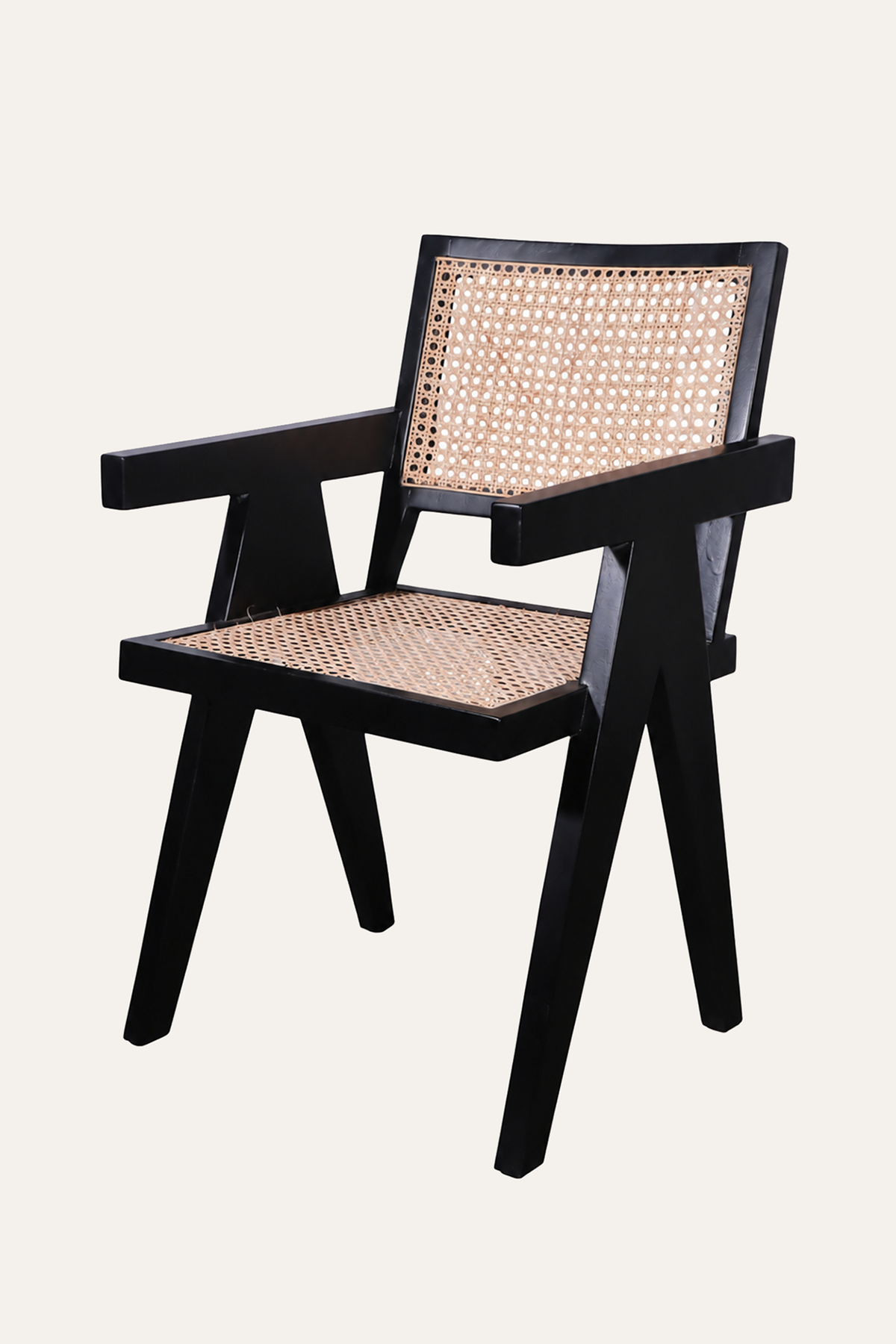 Black Woven Cane Armchair for Living Rooms and Reading Corners