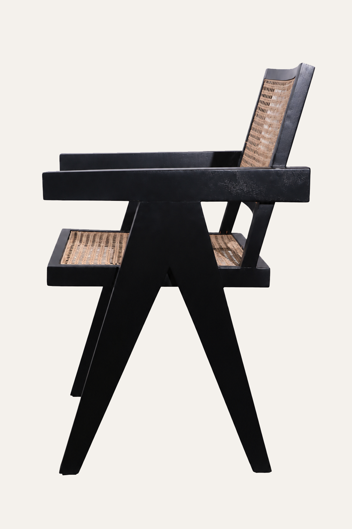 Black Woven Cane Armchair for Living Rooms and Reading Corners