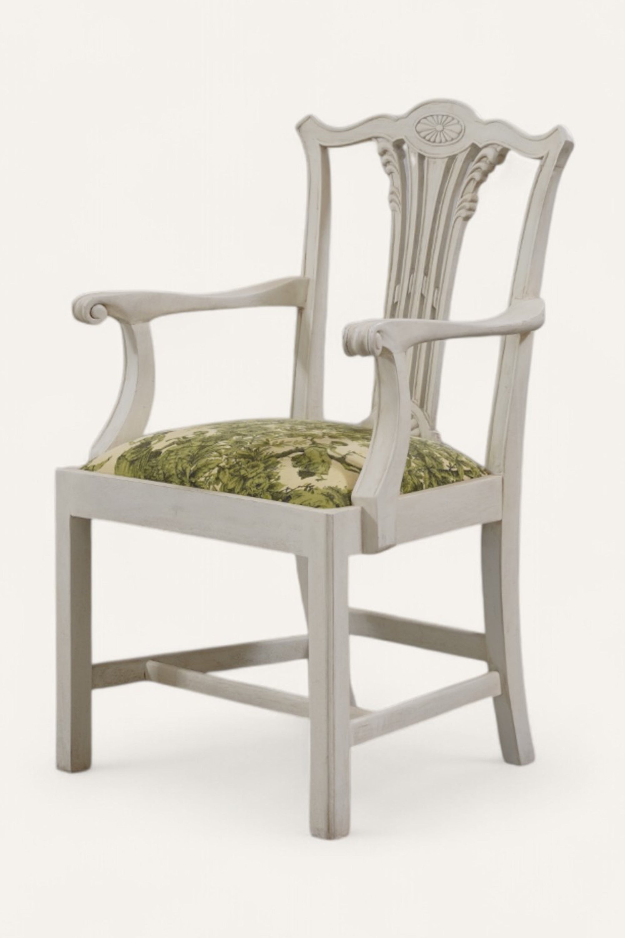 White Colonial Armchair with Printed Seat