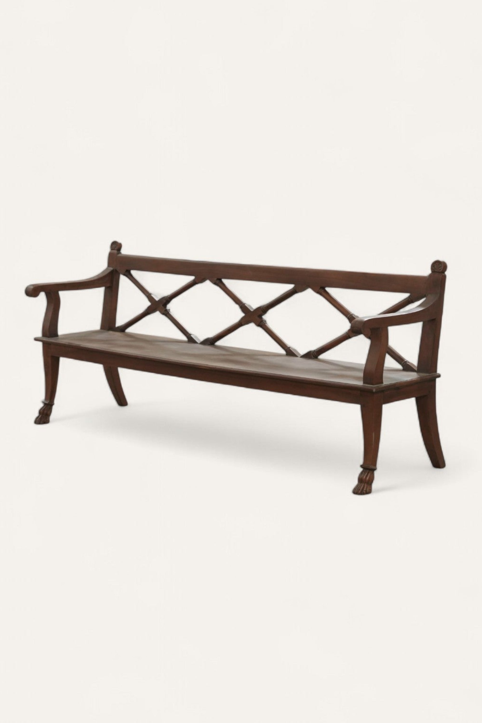 Colonial Cross-design Back Wooden Bench