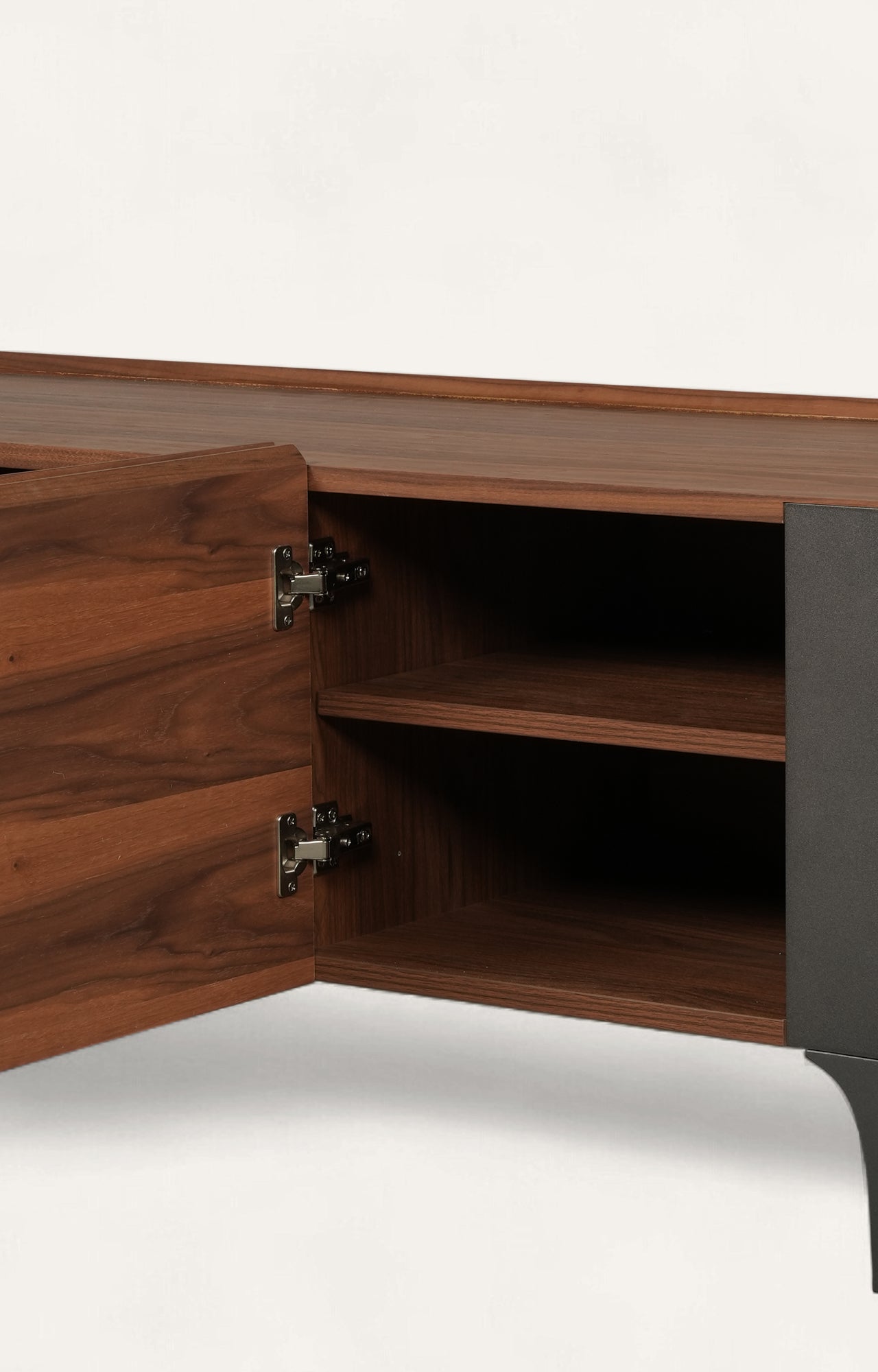 Contemporary curved walnut TV unit