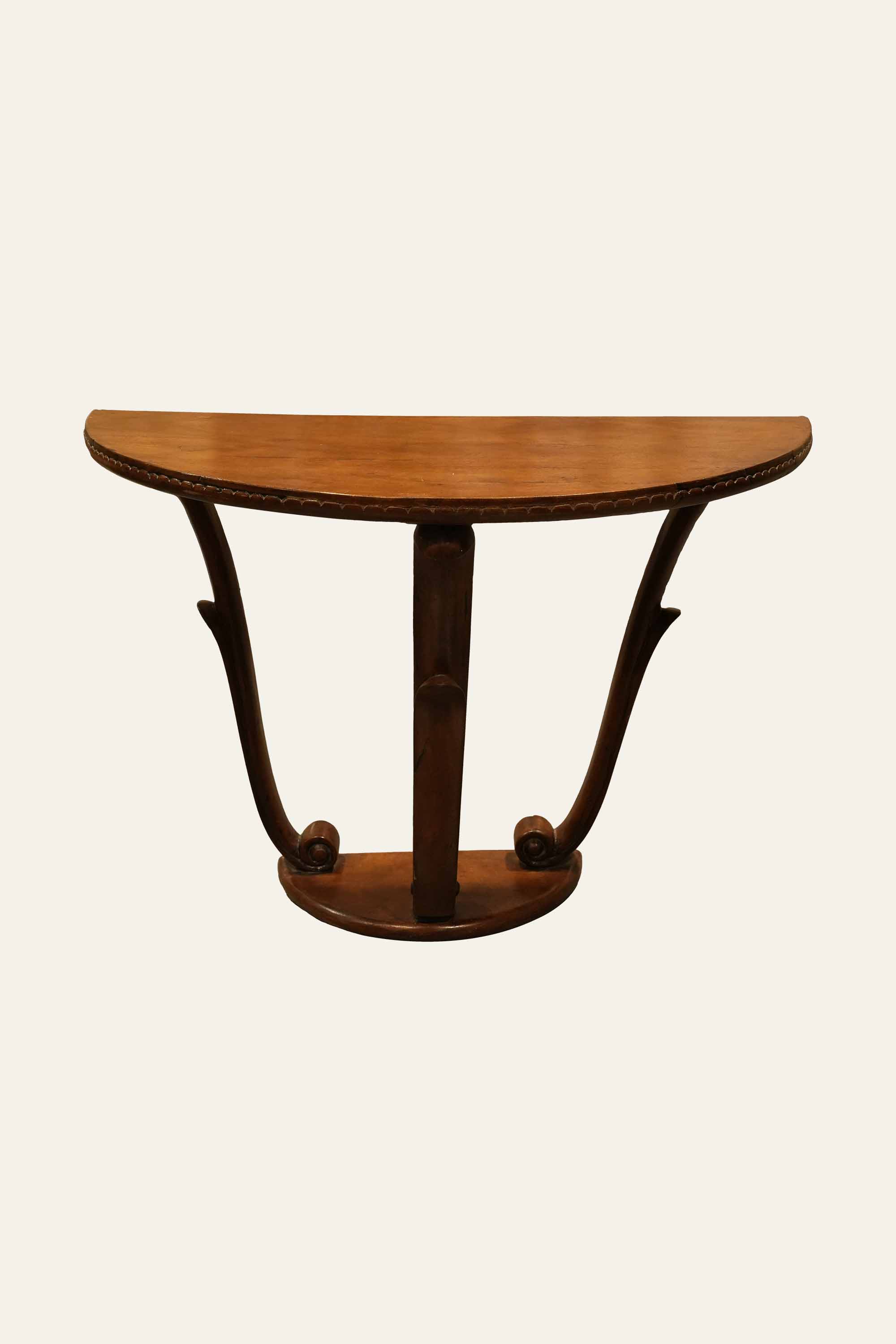 Crescent-shaped wooden console table