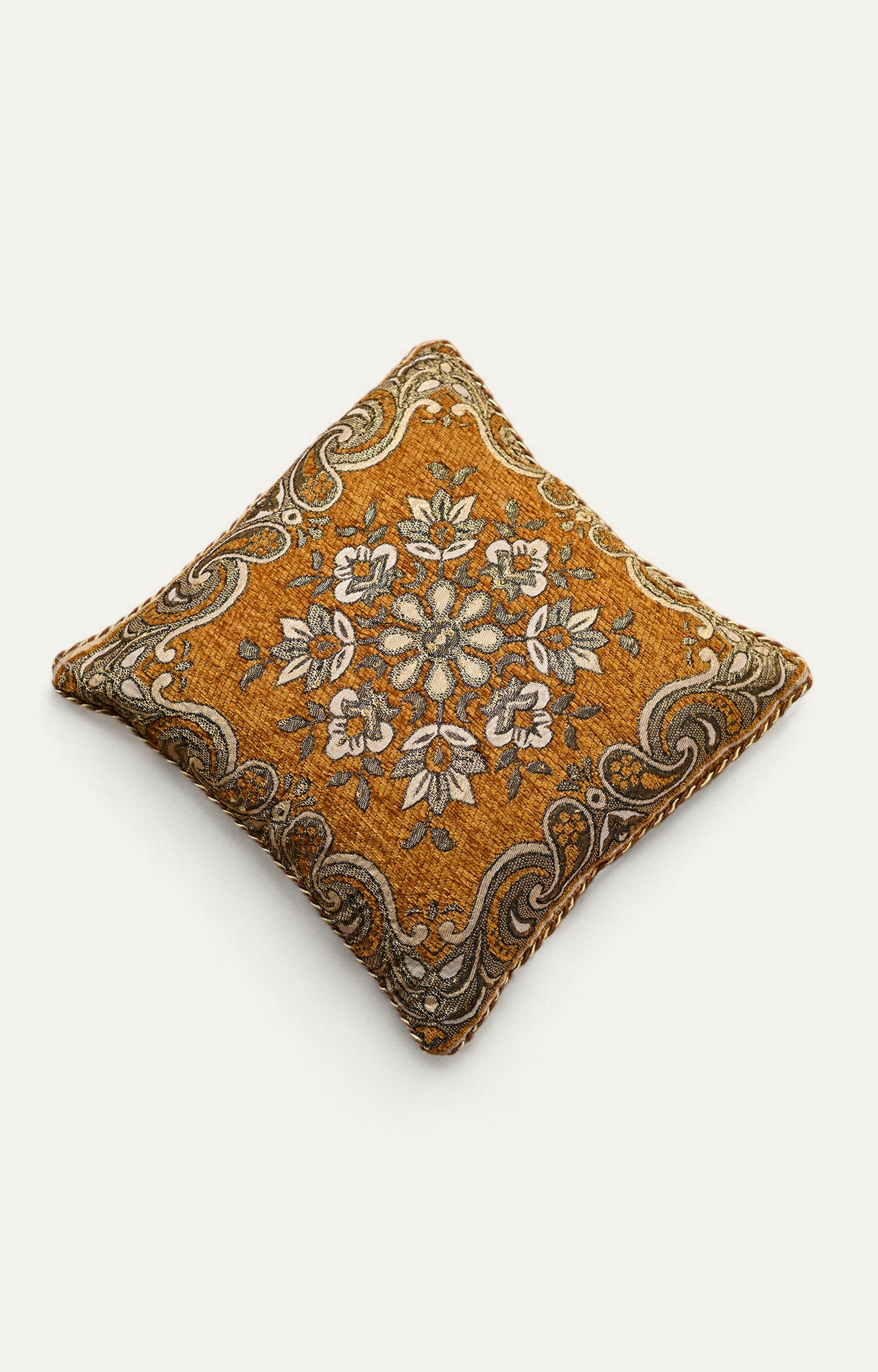 Mustard Silk Embroidered Cushion Cover