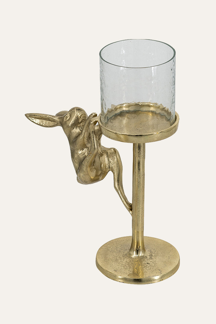 Golden Hare Metal and Glass Candle Holder