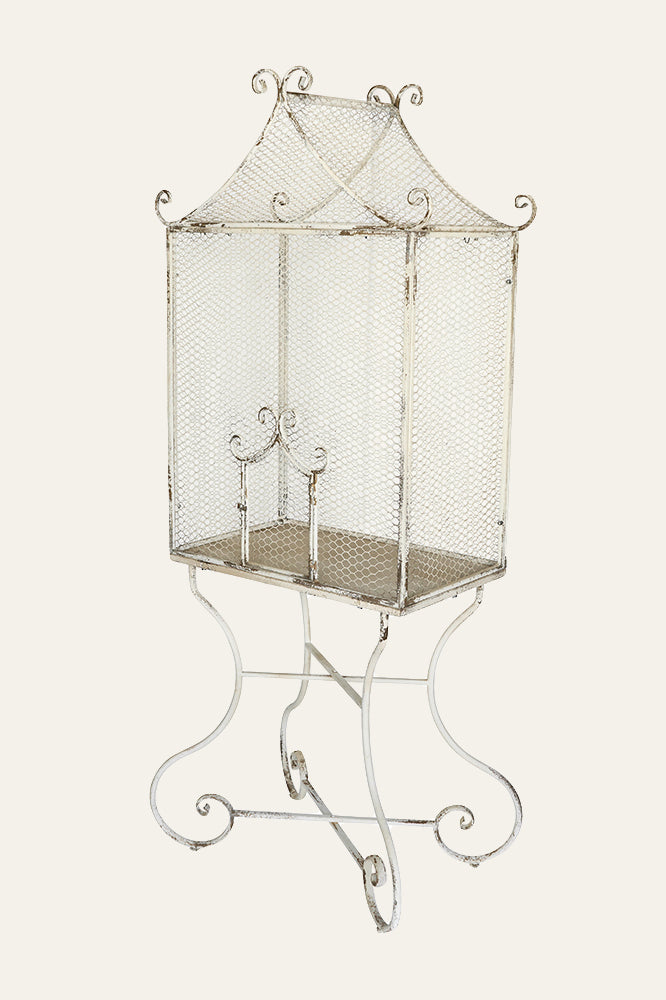 Ornate Metal Cage with Scrollwork Frame for Entryway Styling