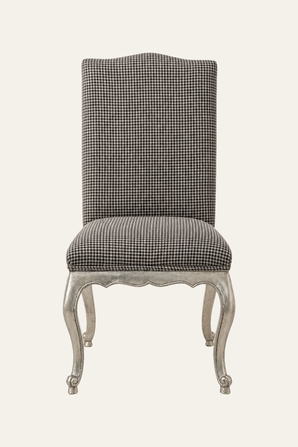 French Style Houndstooth Upholstered High-Back Study Chair with White Metal Legs