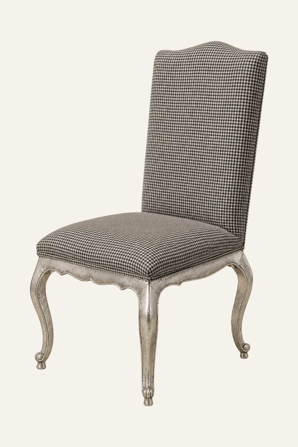 French Style Houndstooth Upholstered High-Back Study Chair with White Metal Legs