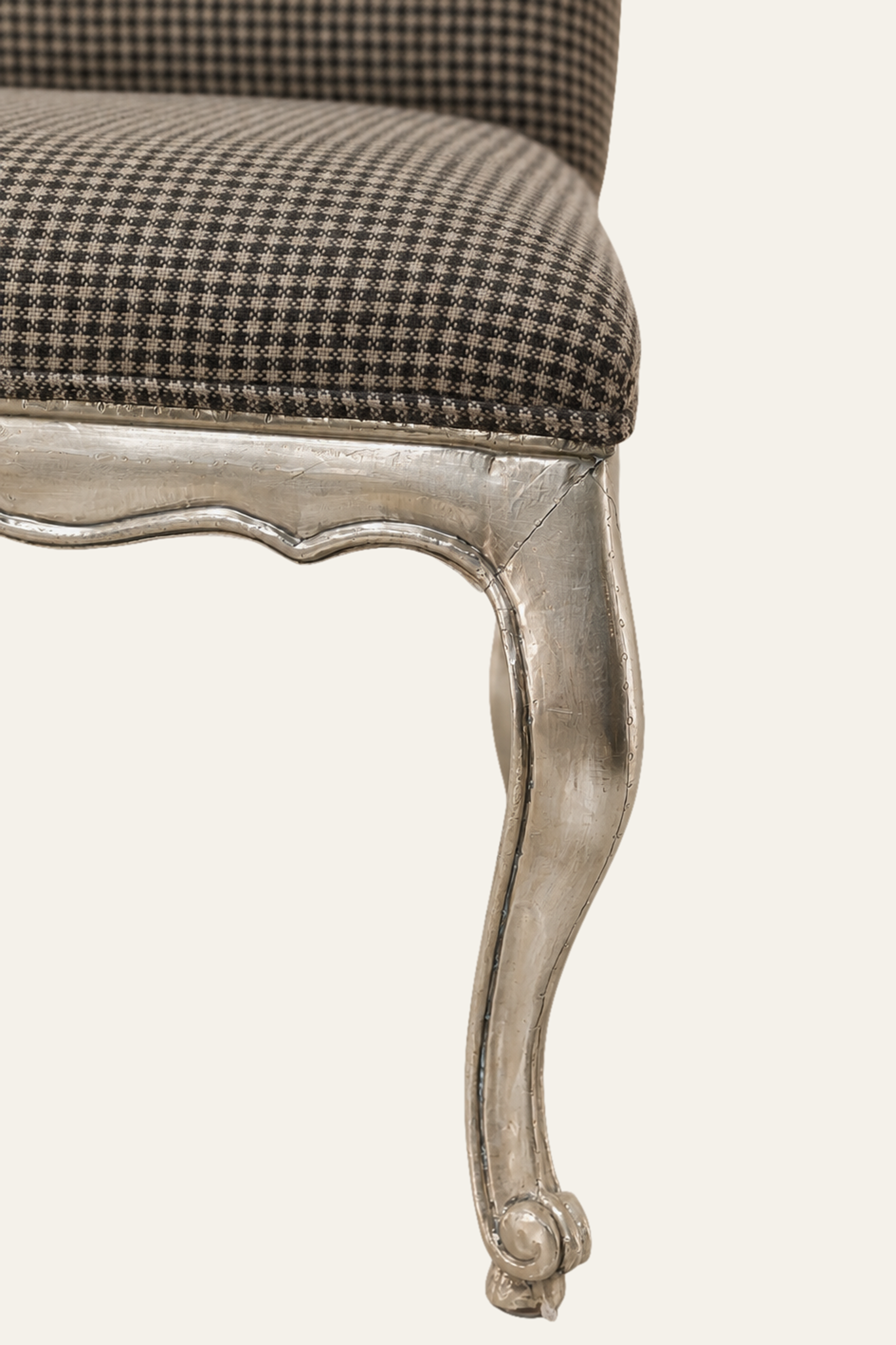 French Style Houndstooth Upholstered High-Back Study Chair with White Metal Legs