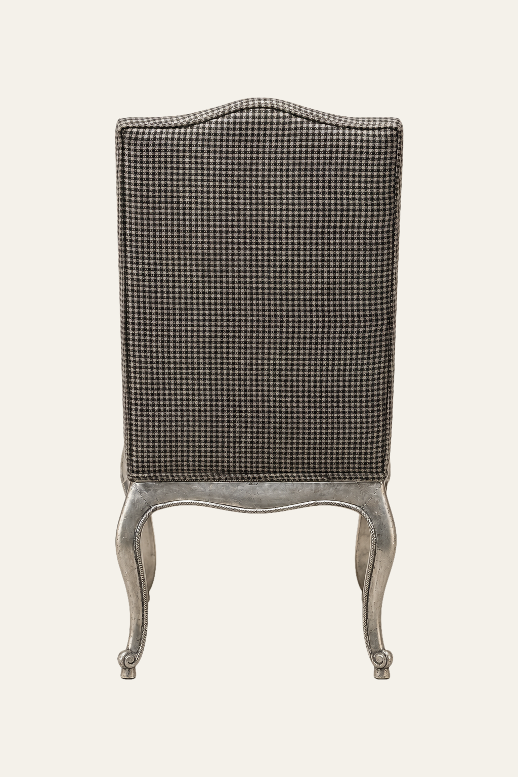French Style Houndstooth Upholstered High-Back Study Chair with White Metal Legs